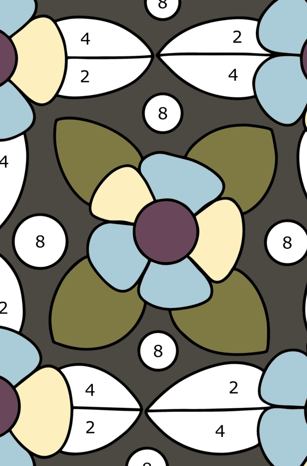 Blomstermønster tegning til fargelegging - Fargelegge etter numre for barn