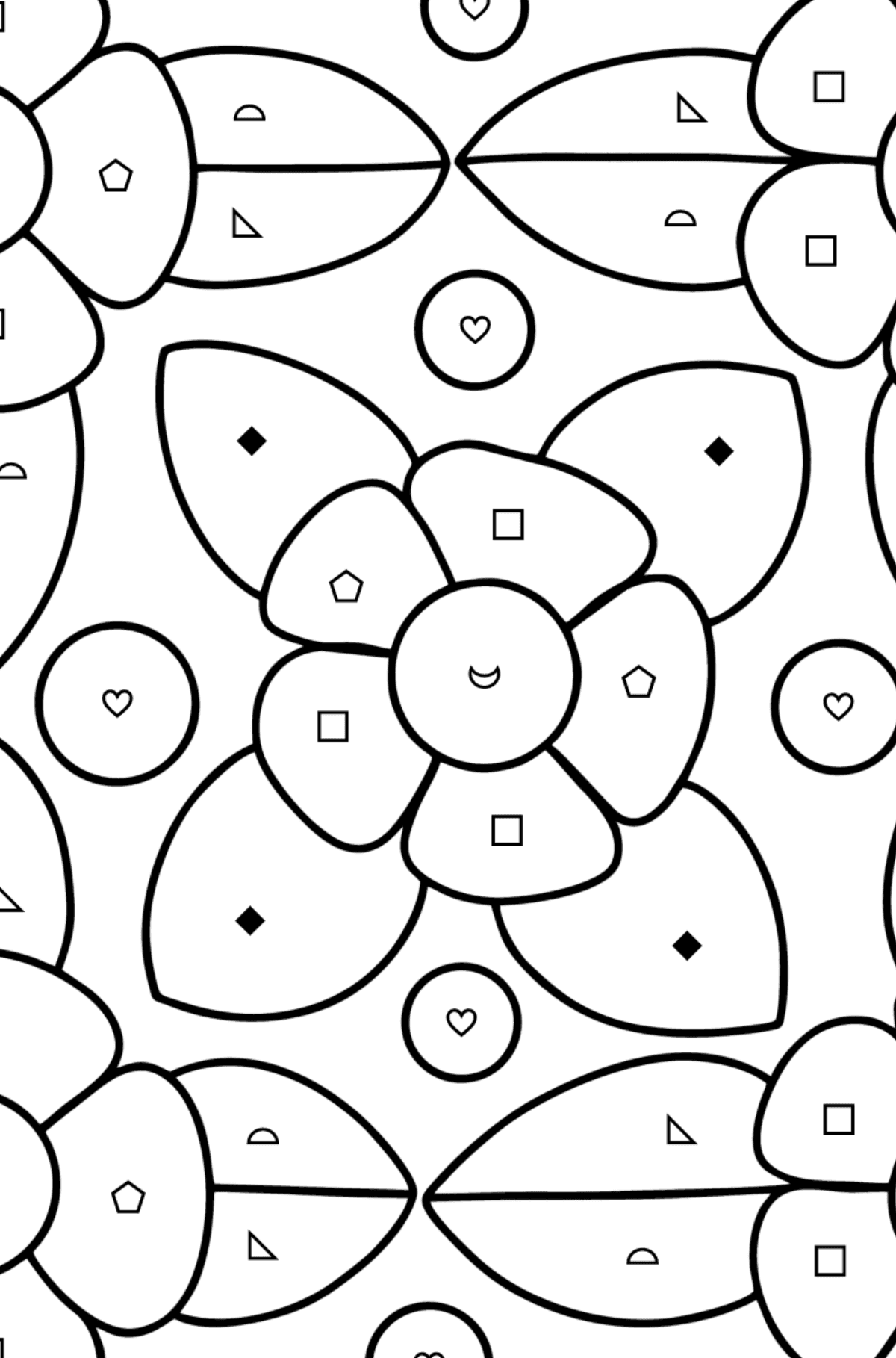Difficult coloring pattern for kids - Coloring by Symbols and Geometric Shapes for Kids