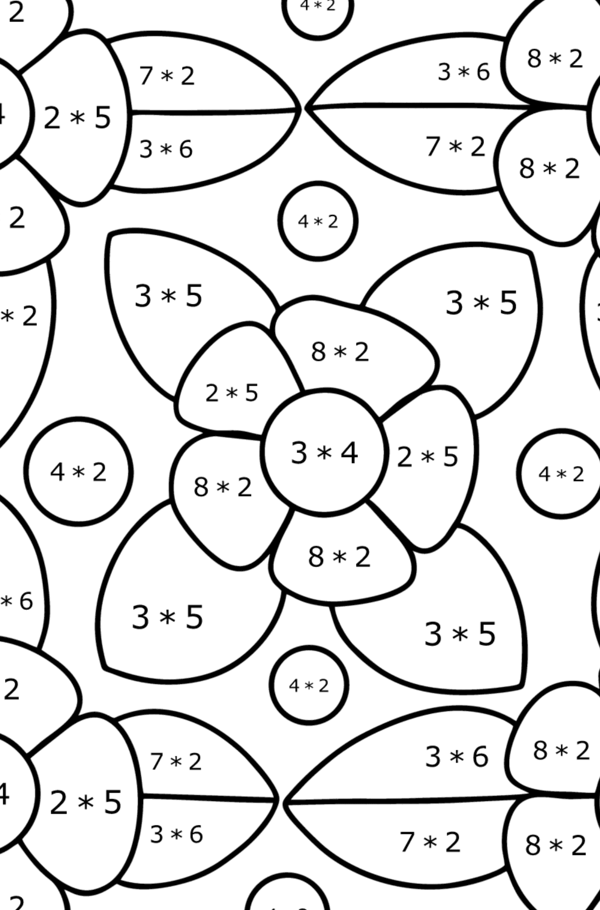 Pola bunga gambaran mewarnai - Pewarnaan Matematika: Penjumlahan untuk anak-anak