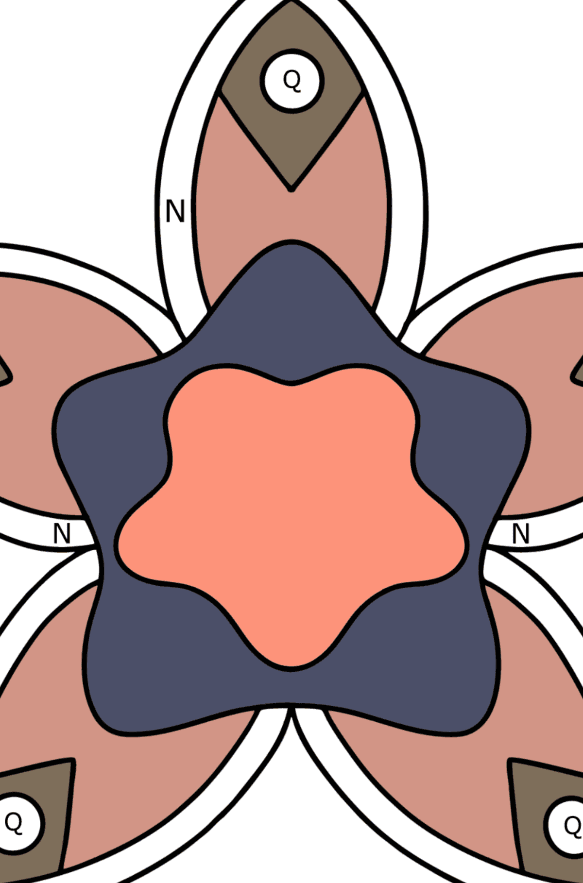 Einfache Blume Muster Ausmalbild - Ausmalen nach Buchstaben für Kinder