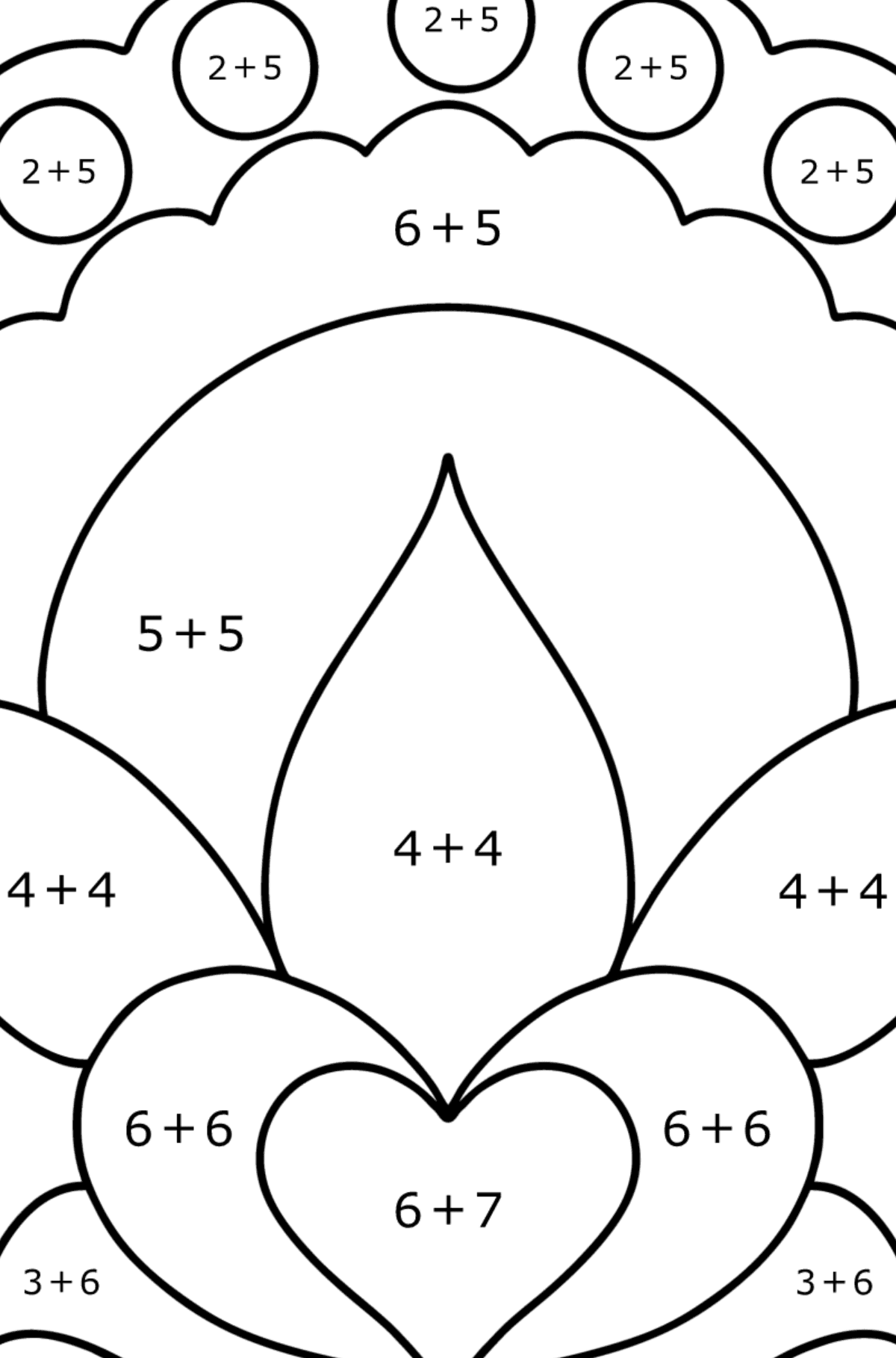 Einfache Malvorlage - Blume Anti Stress - Mathe Ausmalbilder - Addition für Kinder