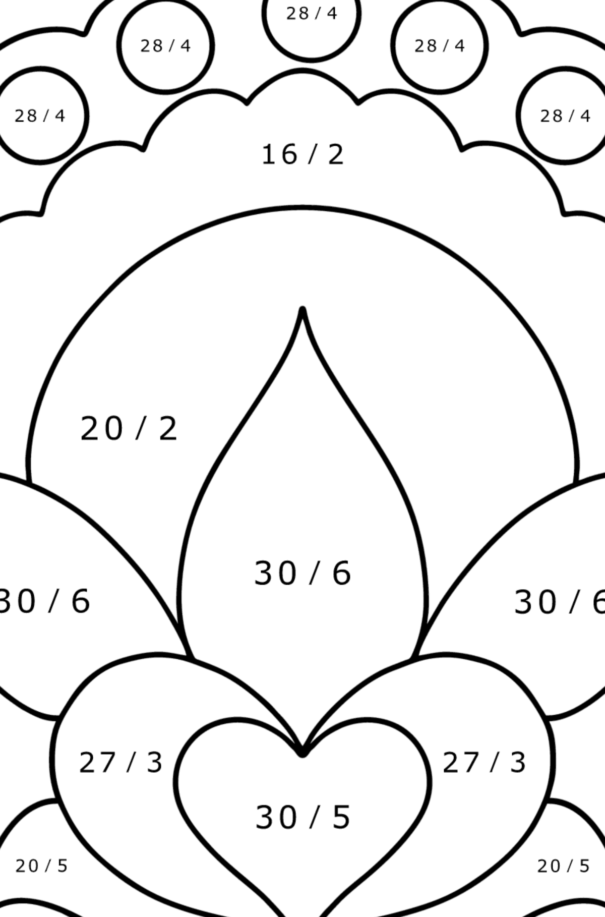 Einfache Malvorlage - Blume Anti Stress - Mathe Ausmalbilder - Division für Kinder