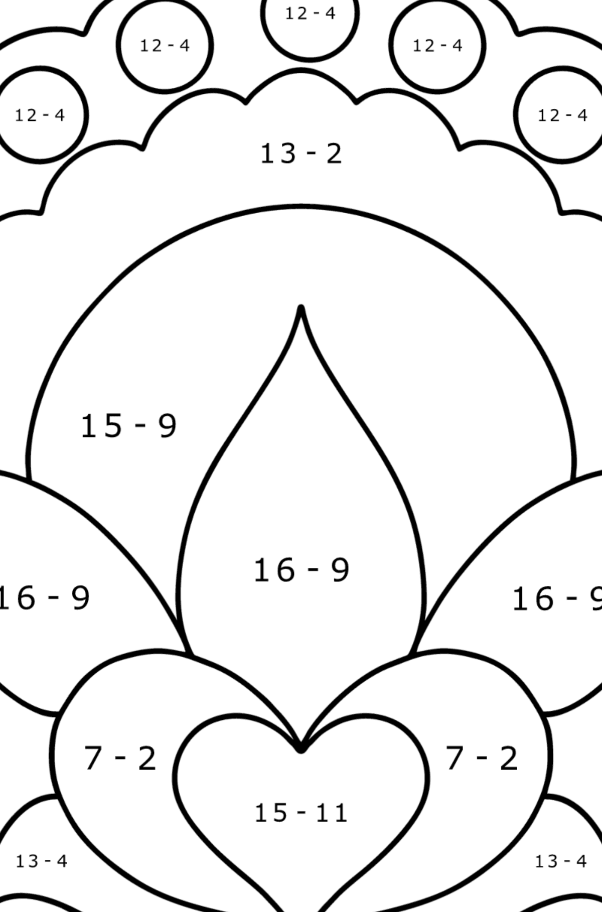 Einfache Malvorlage - Blume Anti Stress - Mathe Ausmalbilder - Subtraktion für Kinder