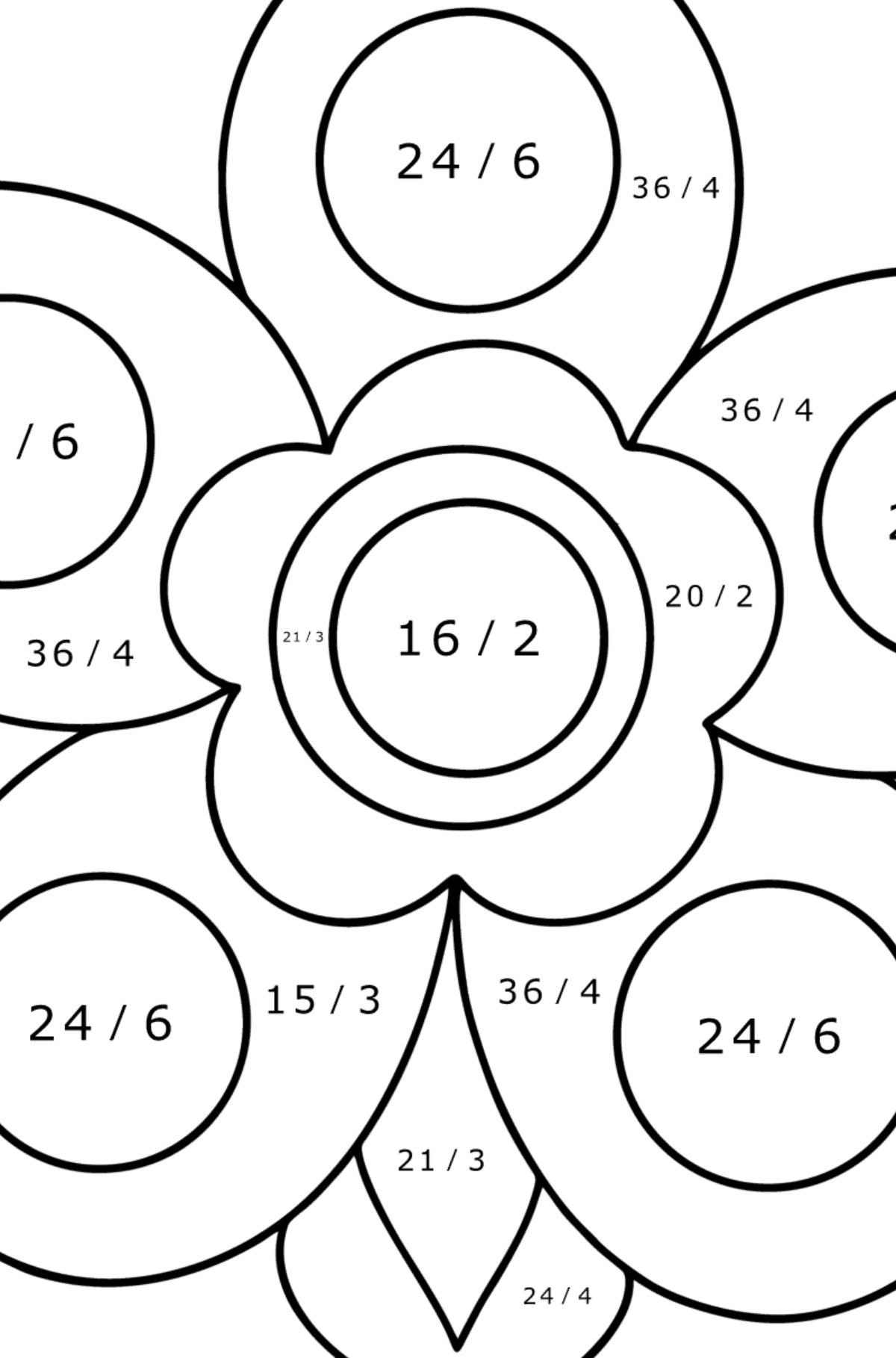 Simple Flower Anti-stress värityskuva - Matemaattinen Värityslasku - Jakolasku lapsille