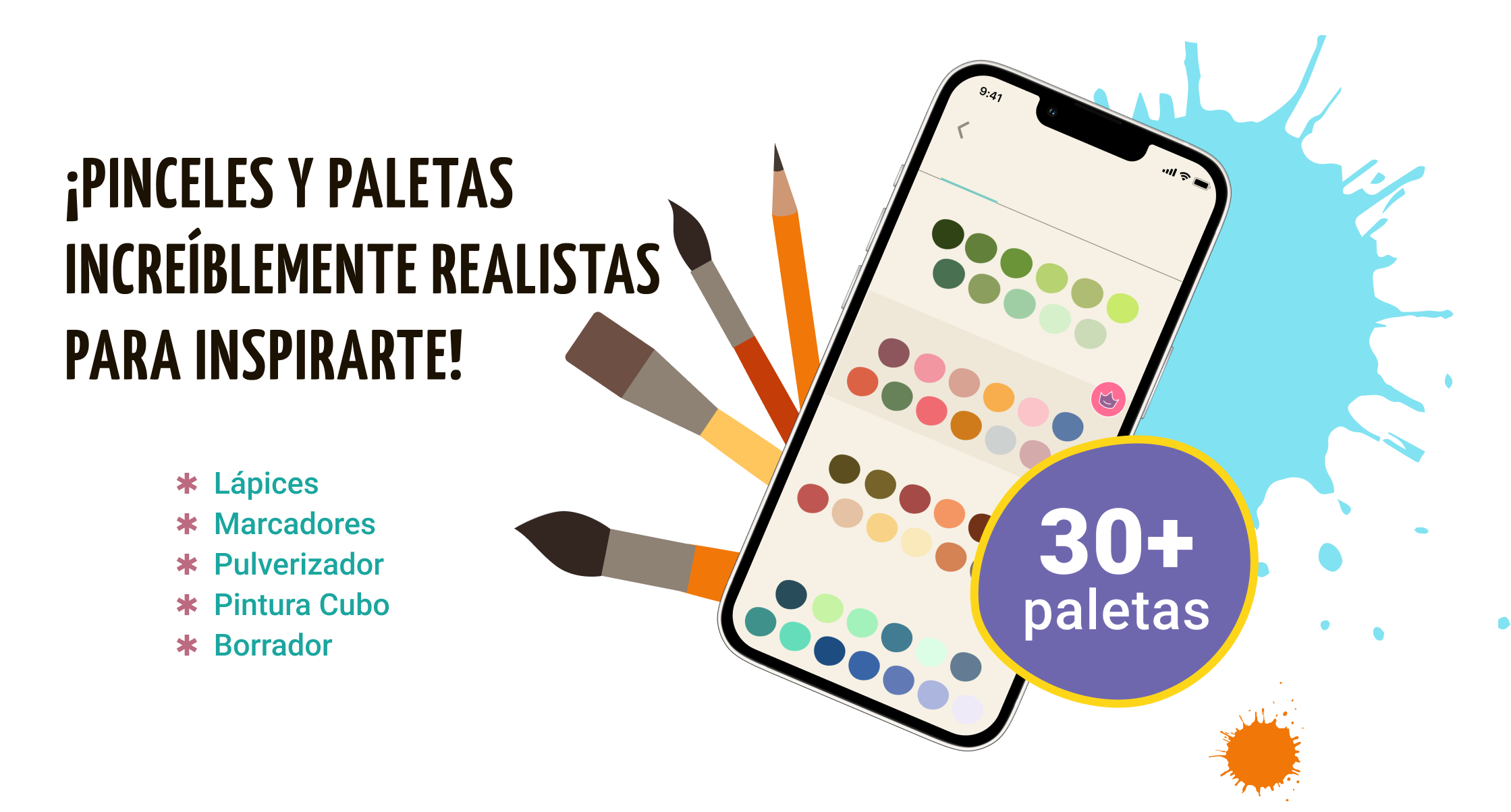 Juego de colorear con pinceles realistas