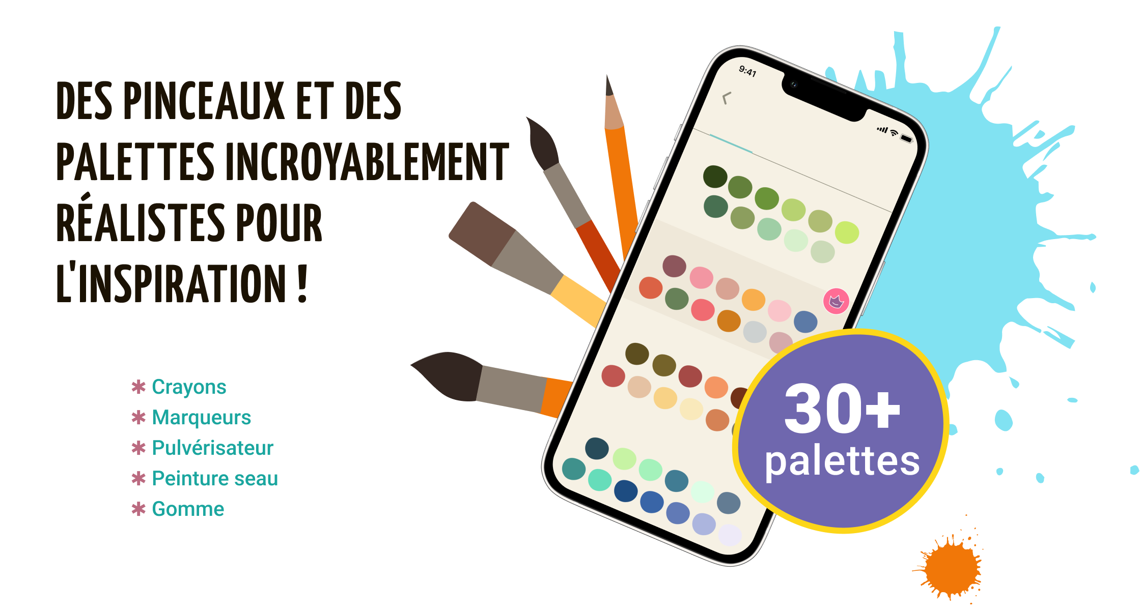 Jeu de coloriage avec des pinceaux réalistes