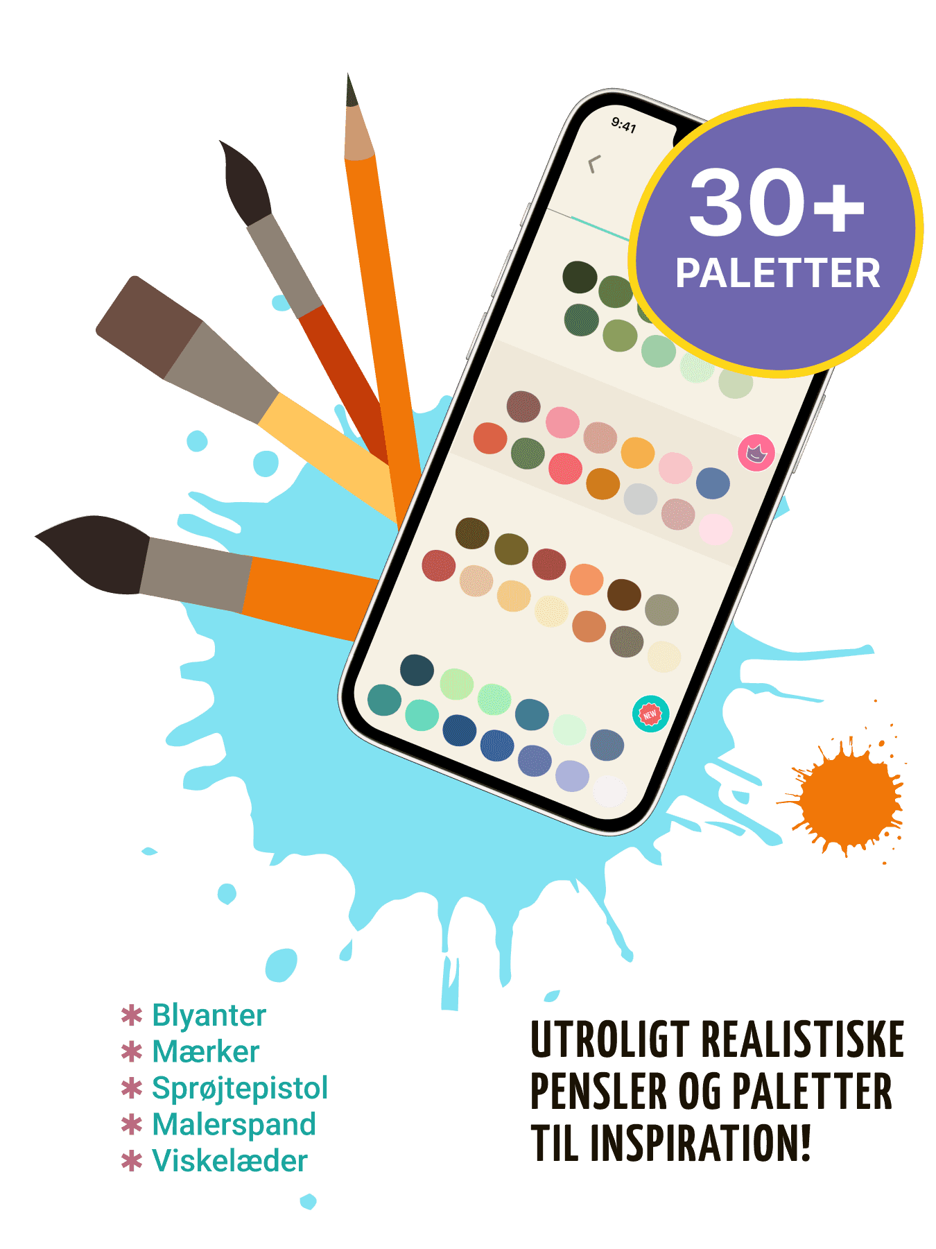 Farvespil for børn og tegning med pensler