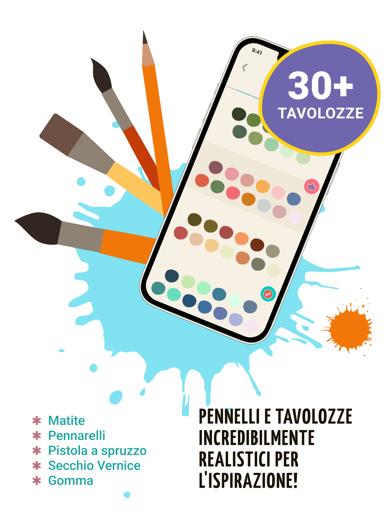 Gioco da colorare per bambini e disegno con pennelli