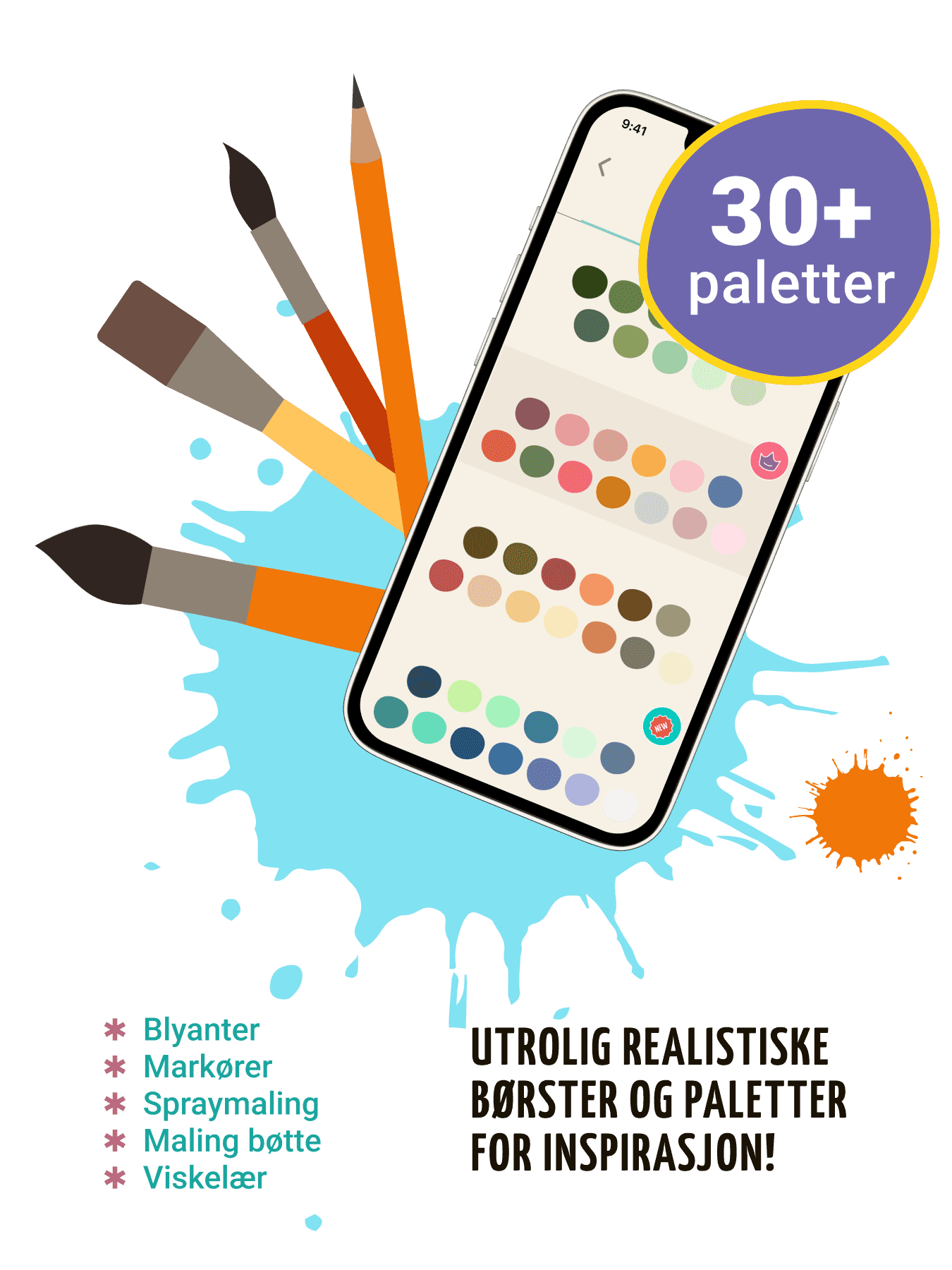 Fargeleggingsspill for barn og tegning med børster