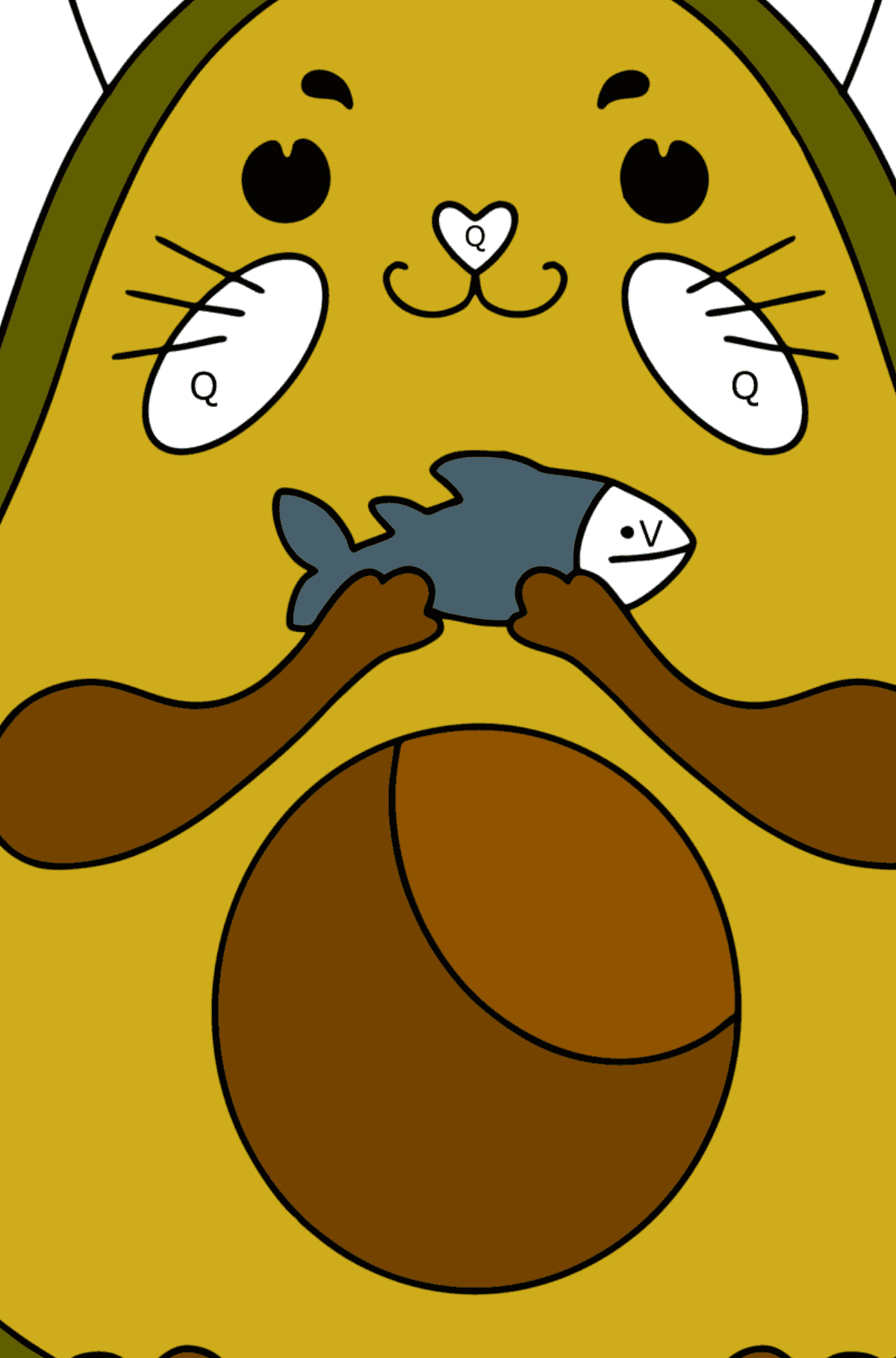 Dibujo Gato aguacate para colorear - Colorear por Letras para Niños