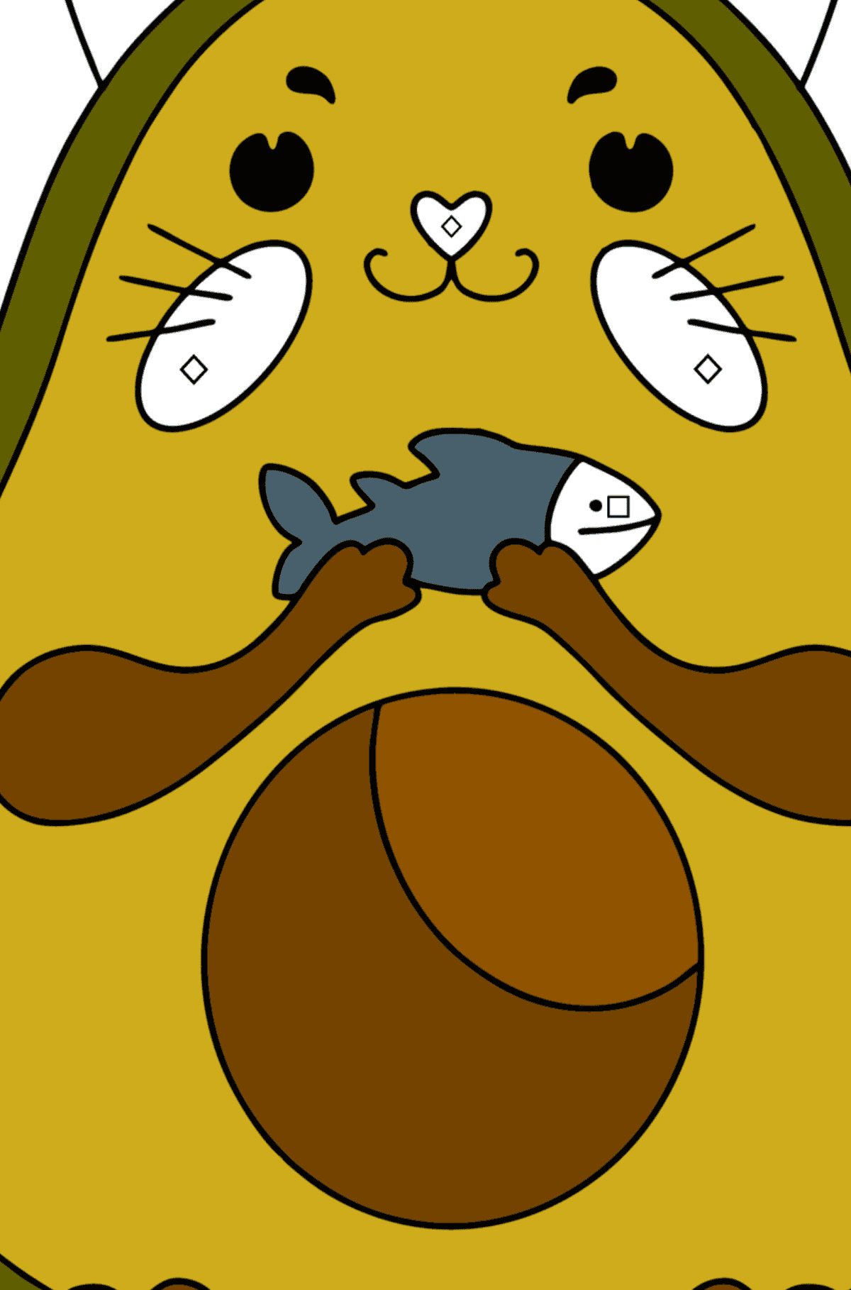 Avocado-Katze ausmalbild - Ausmalen nach Geometrischen Formen für Kinder