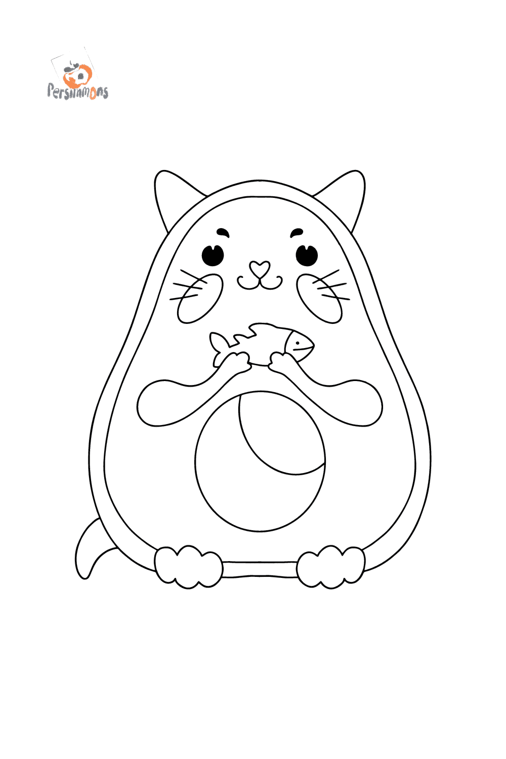 Avocado cat oloring page online and print for free 