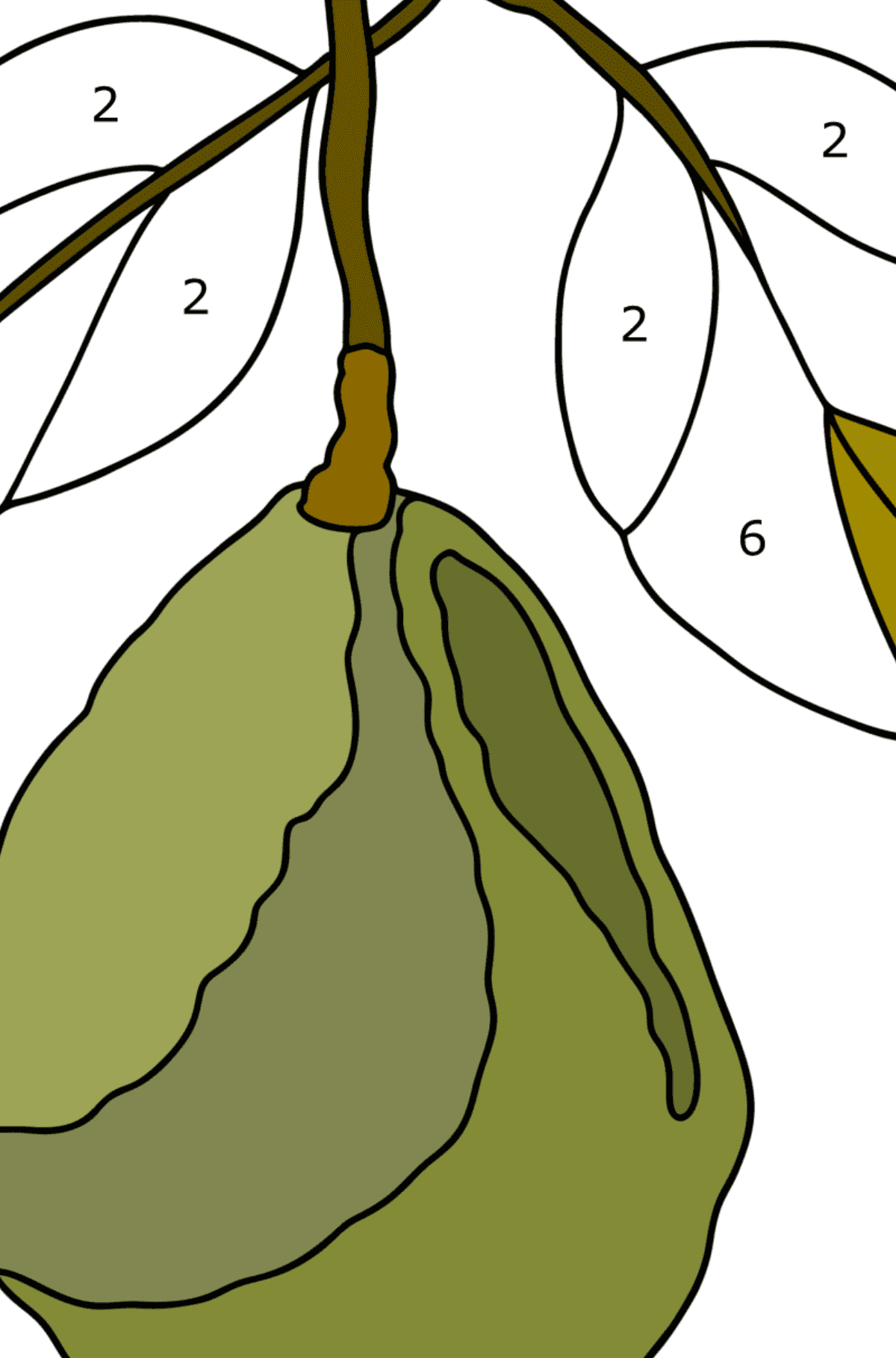 Avocado wächst ausmalbild - Malen nach Zahlen für Kinder