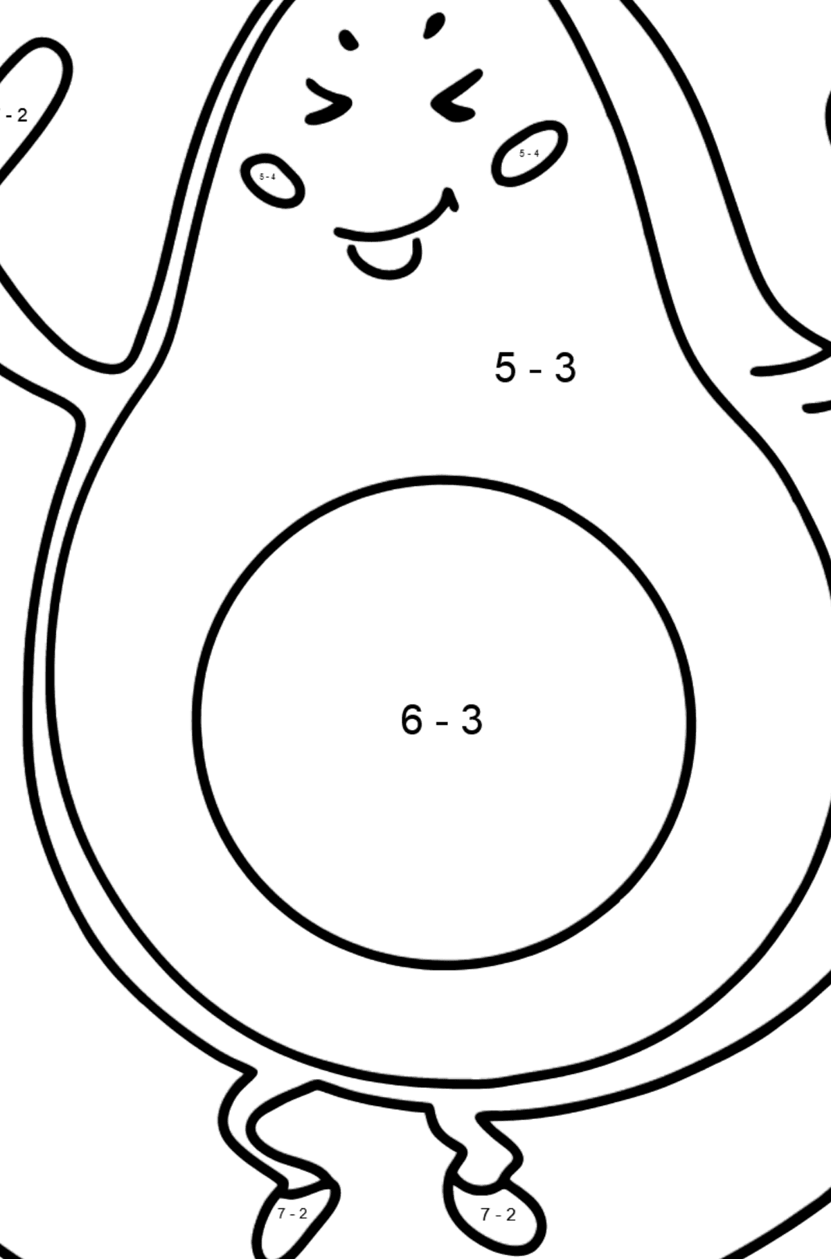 Avocado Gymnast coloring page - Math Coloring - Subtraction for Kids
