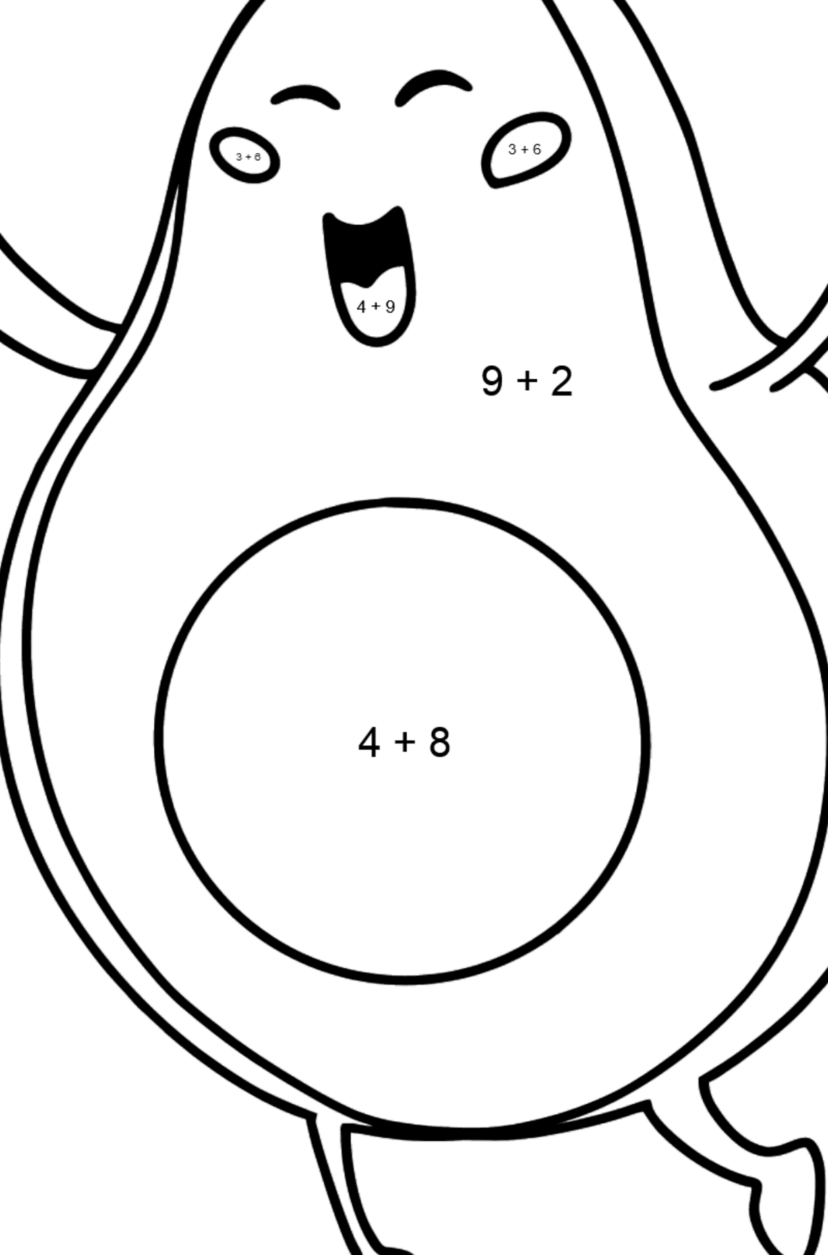 Desenho para colorir Avocado Hug - Colorindo com Matemática - Soma para Crianças