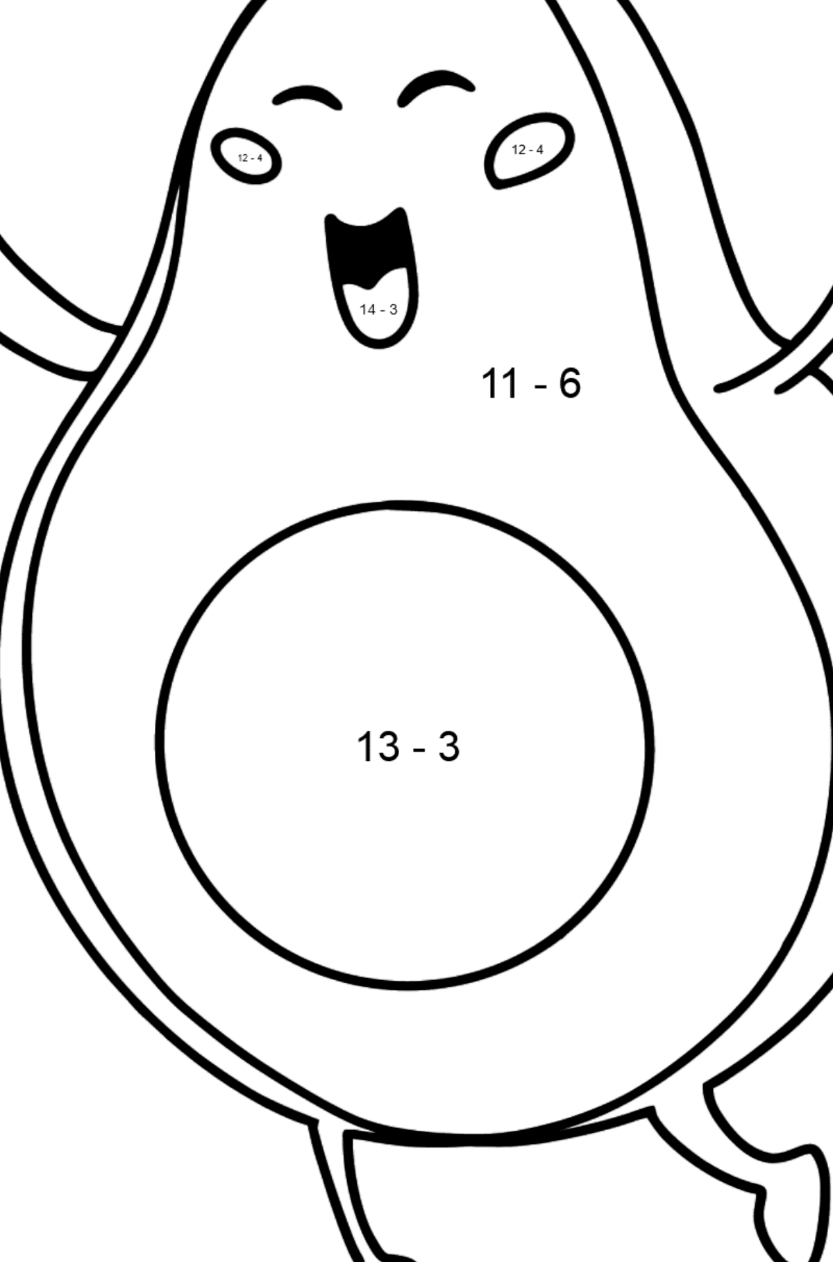 Desenho para colorir Avocado Hug - Colorindo com Matemática - Subtração para Crianças
