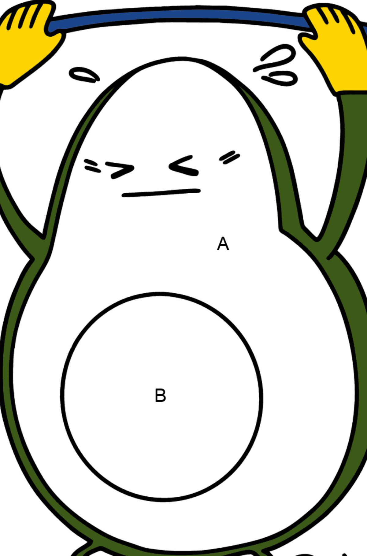 Avocado Weightlifter coloring page - Coloring by Letters for Kids