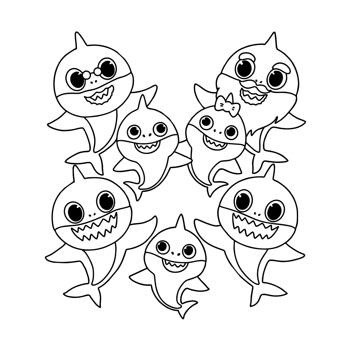 Baby shark Big family coloring page ♥ Online and Print for Free