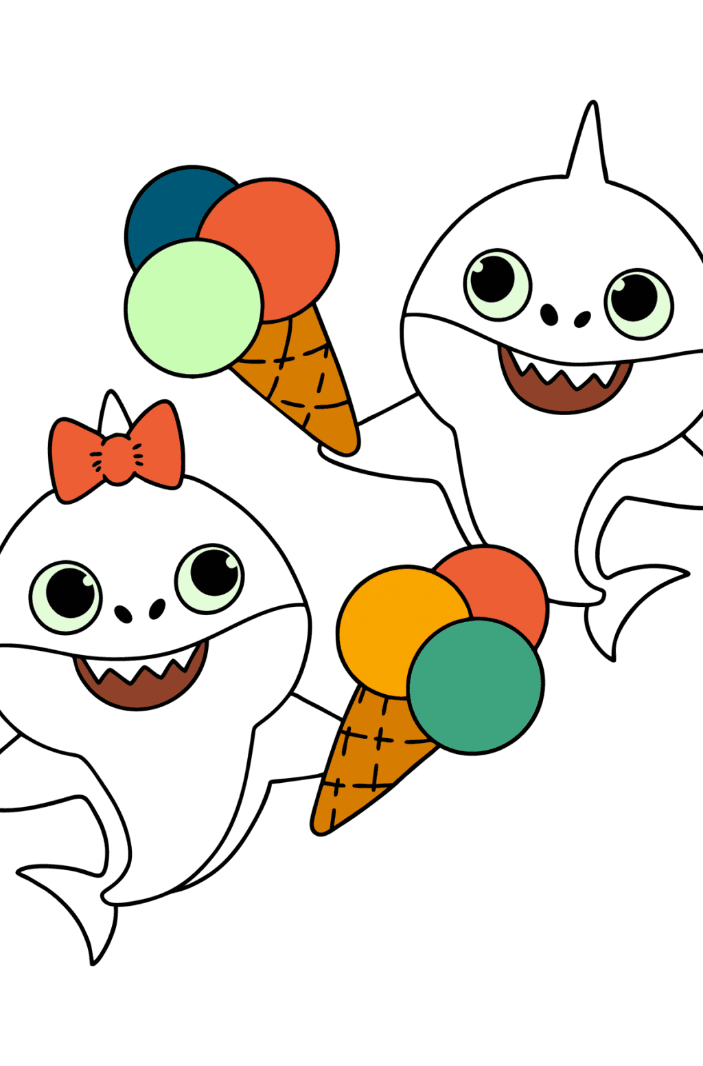 Arkadaşlar Baby Shark boyama sayfası ♥ Online ve Yazdırma!