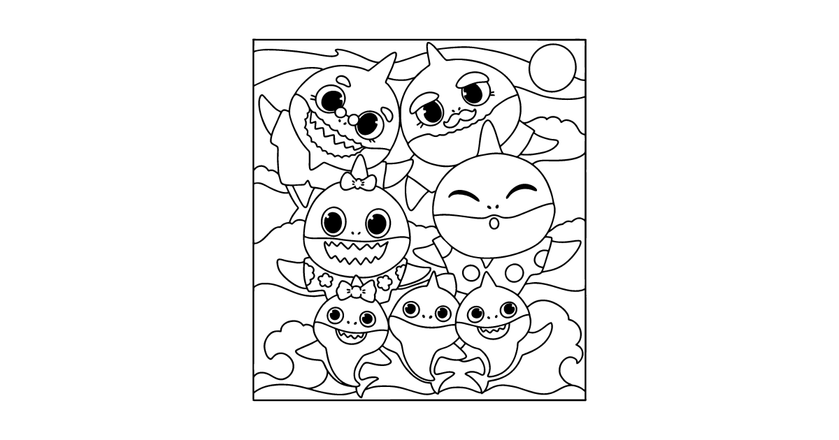 Tatlı aile Baby Shark boyama sayfası | Coloring-for-Kids.com