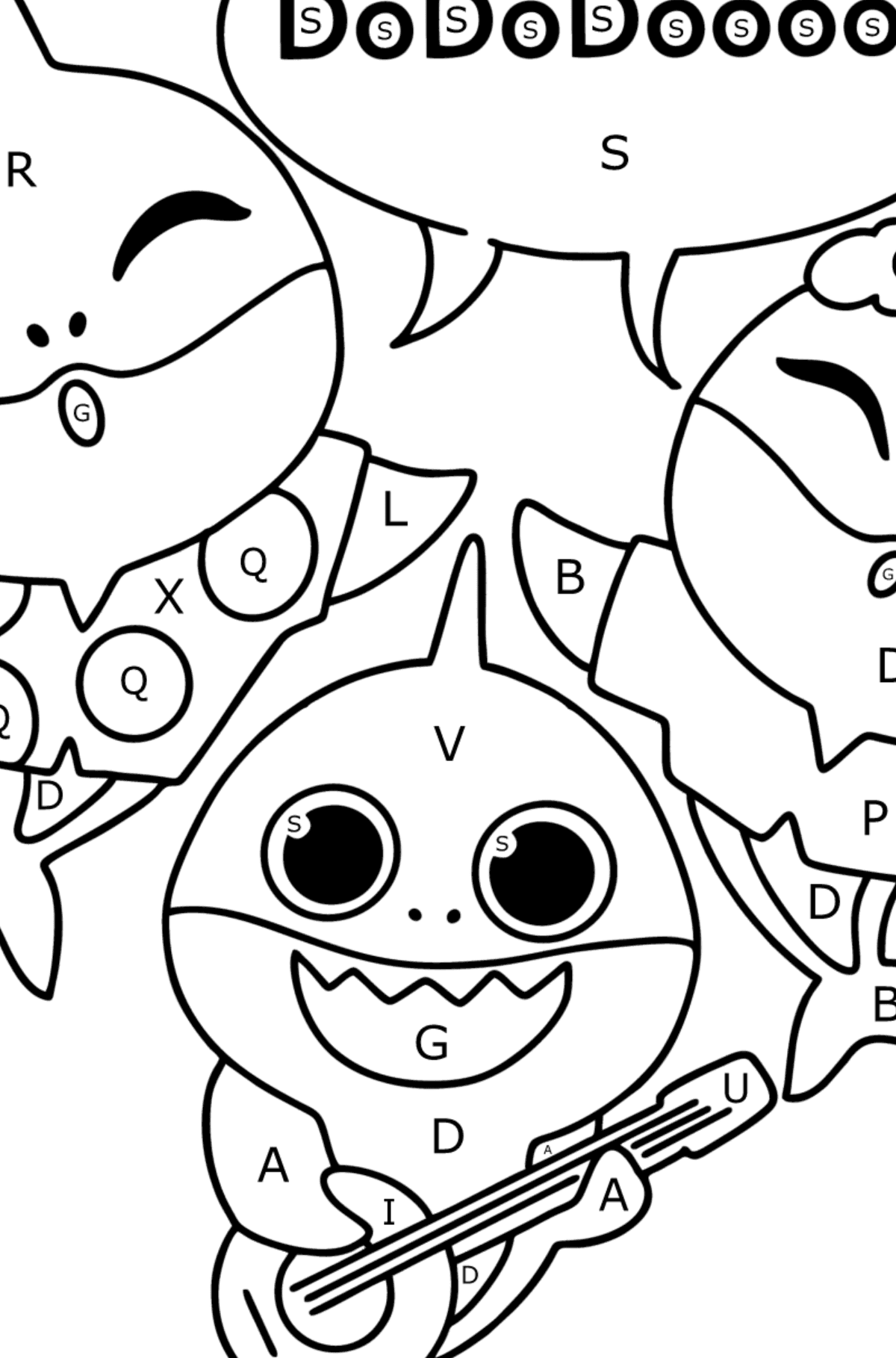 Coloriage Doo doo doo Baby shark - Coloriage par Lettres pour les Enfants