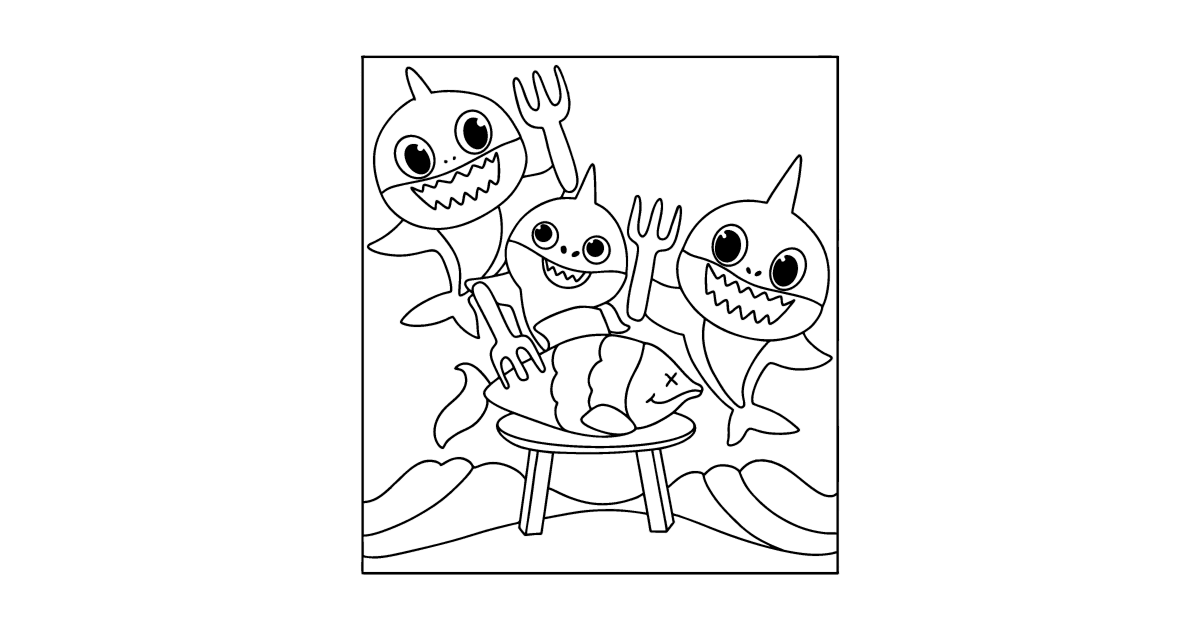 Baby shark Family coloring page - Family Babyshark Coloring Page Landscape 