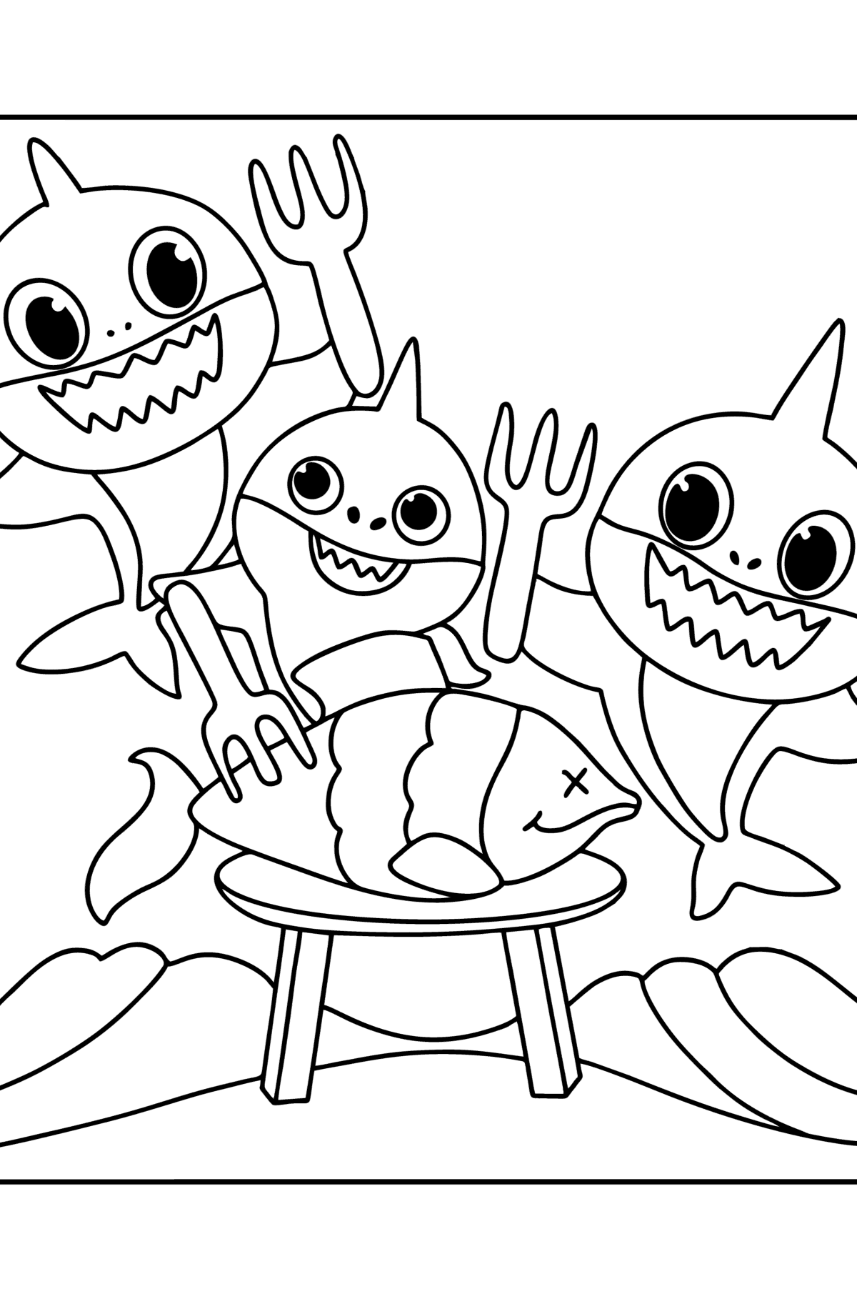 Розмальовка Сім'я Baby shark - Розмальовки для дітей