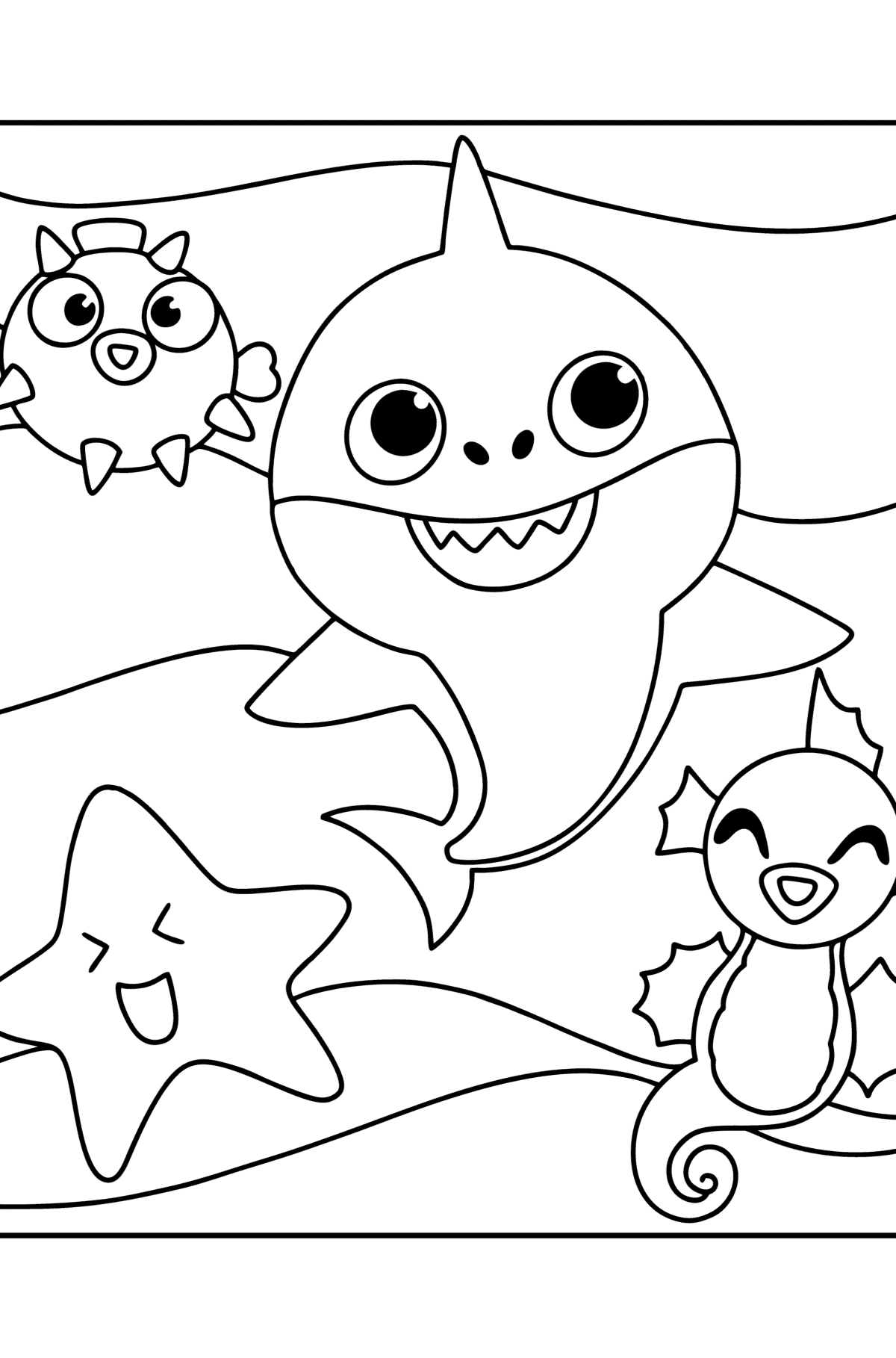 Venner Baby Shark tegning til farvning - Tegninger til farvelægning for børn