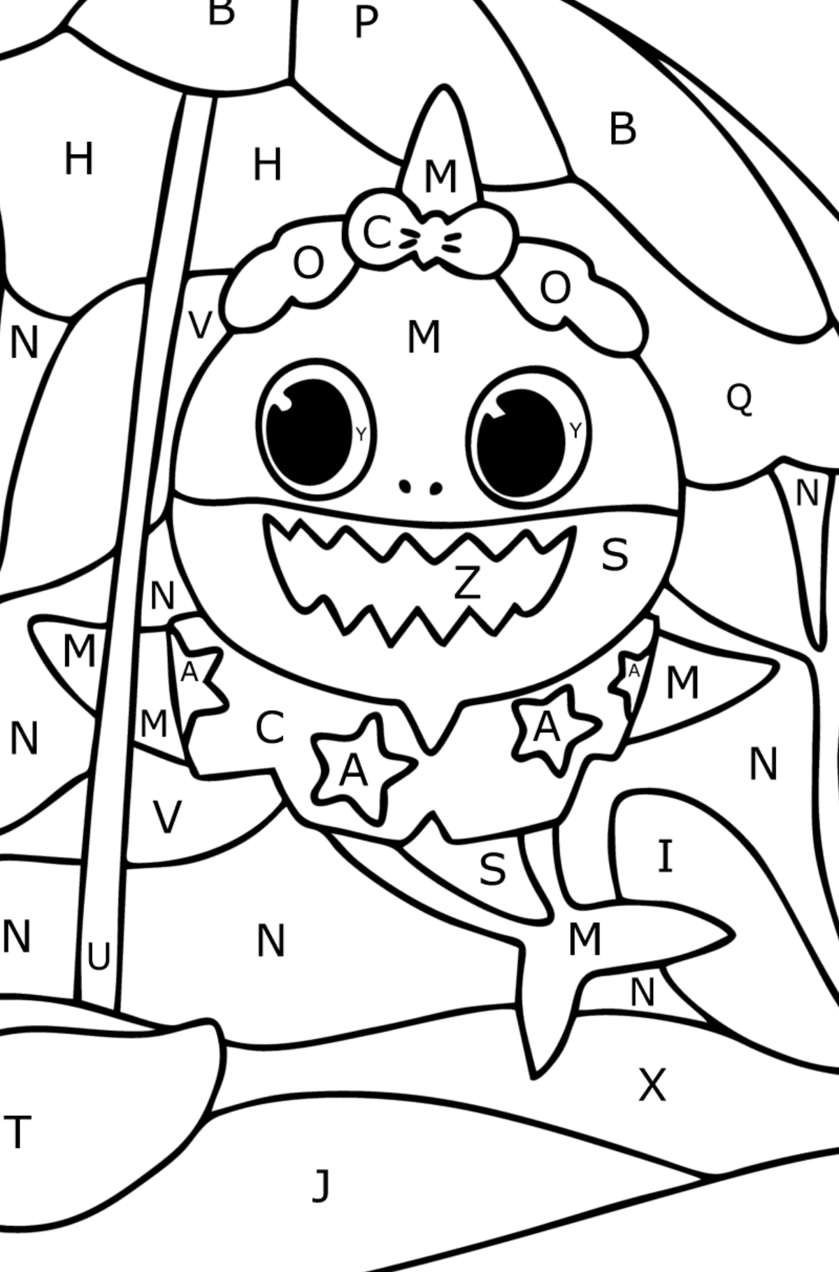 Baby shark Cute Mom coloring page - Coloring by Letters for Kids