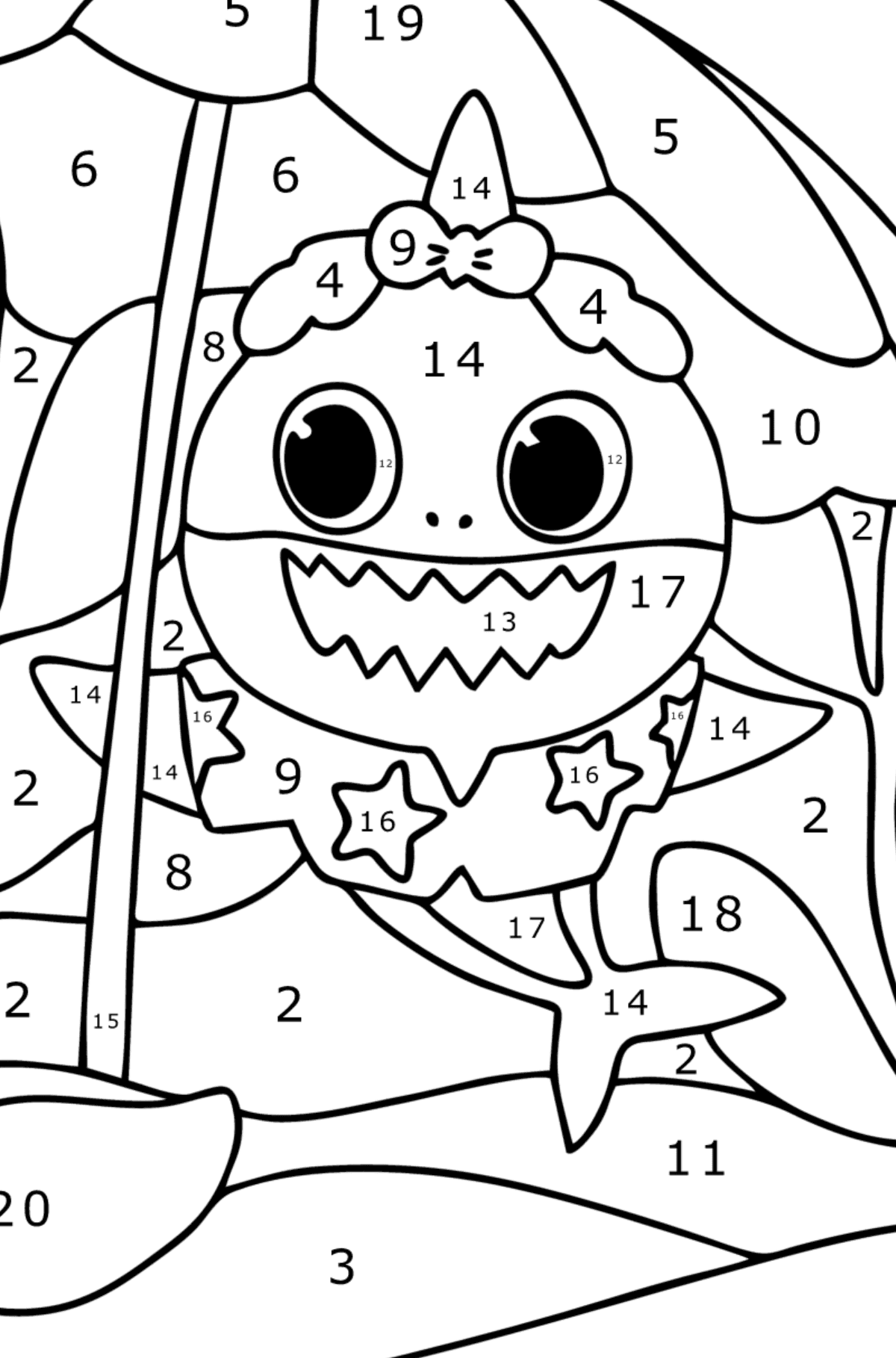 Baby shark Cute Mom coloring page - Coloring by Numbers for Kids