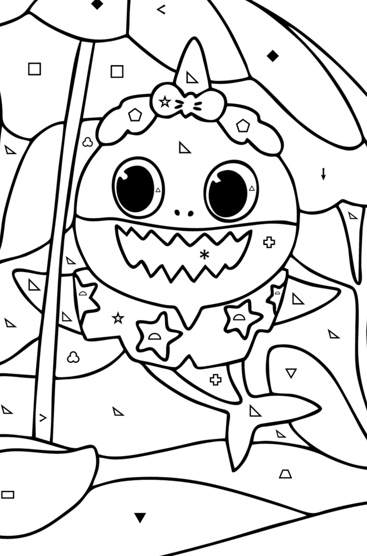 Baby shark Cute Mom coloring page - Coloring by Symbols and Geometric Shapes for Kids