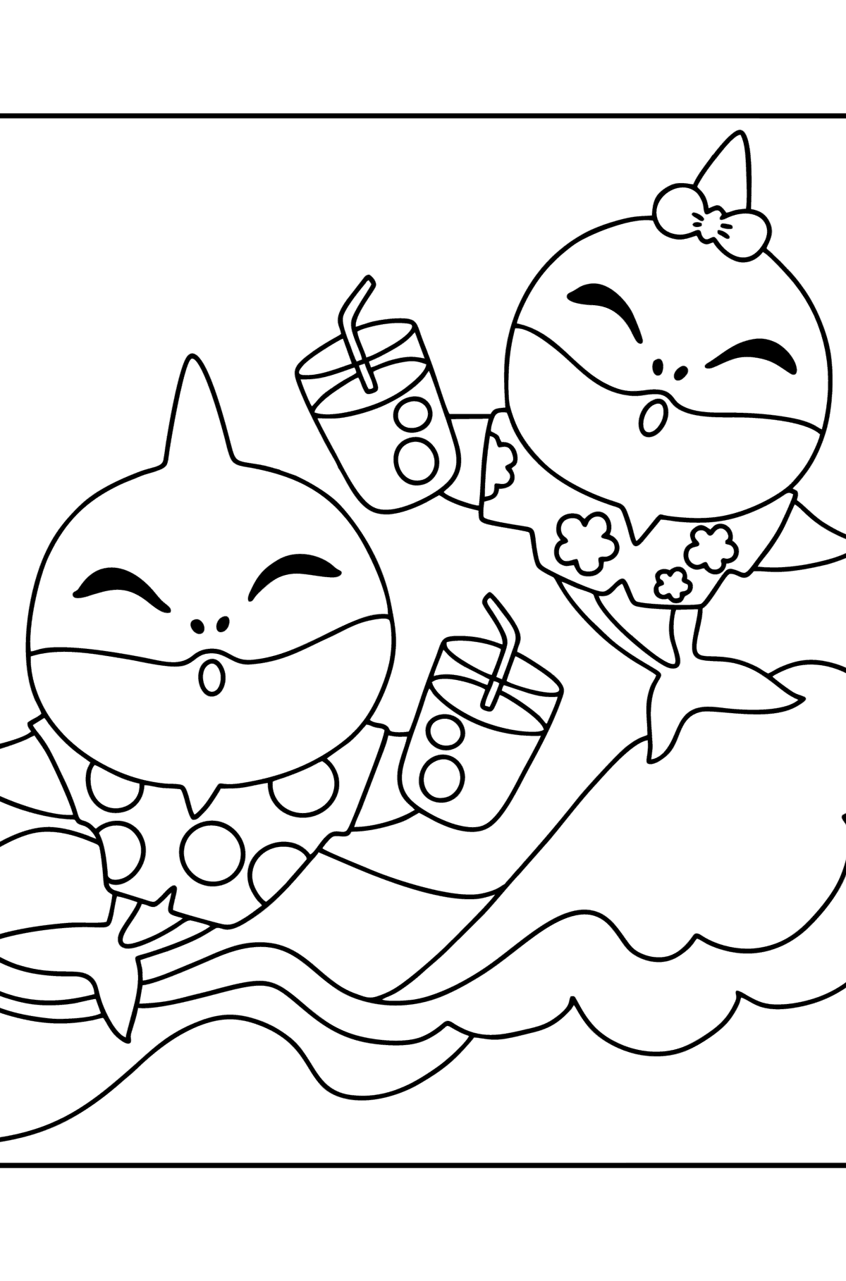Baby shark Mommy and daddy coloring page - Coloring Pages for Kids
