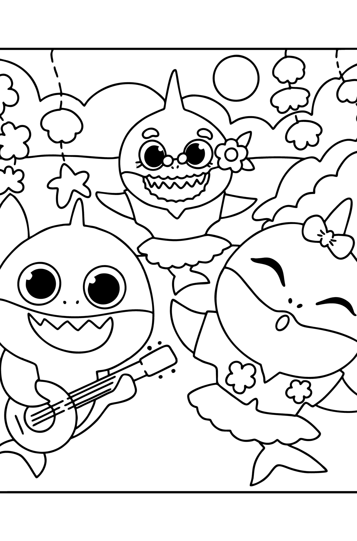 Розмальовка Партія Baby shark - Розмальовки для дітей