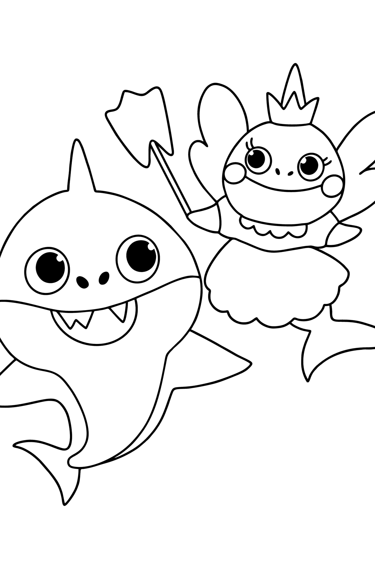 Tandfe og Baby Shark tegning til farvning - Tegninger til farvelægning for børn