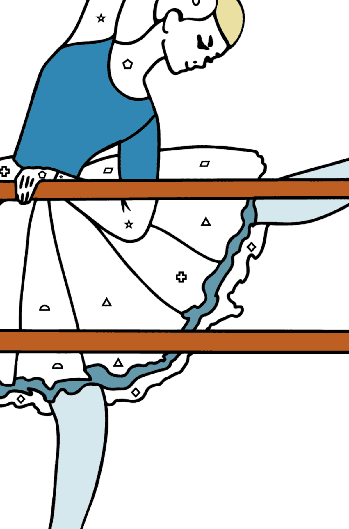 Ausmalbild - Ballerina in der Scheune - Ausmalen nach Geometrischen Formen für Kinder