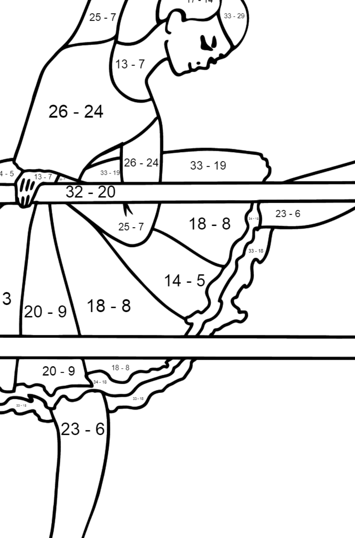 Coloring page - ballerina at the rehearsal - Math Coloring - Subtraction for Kids