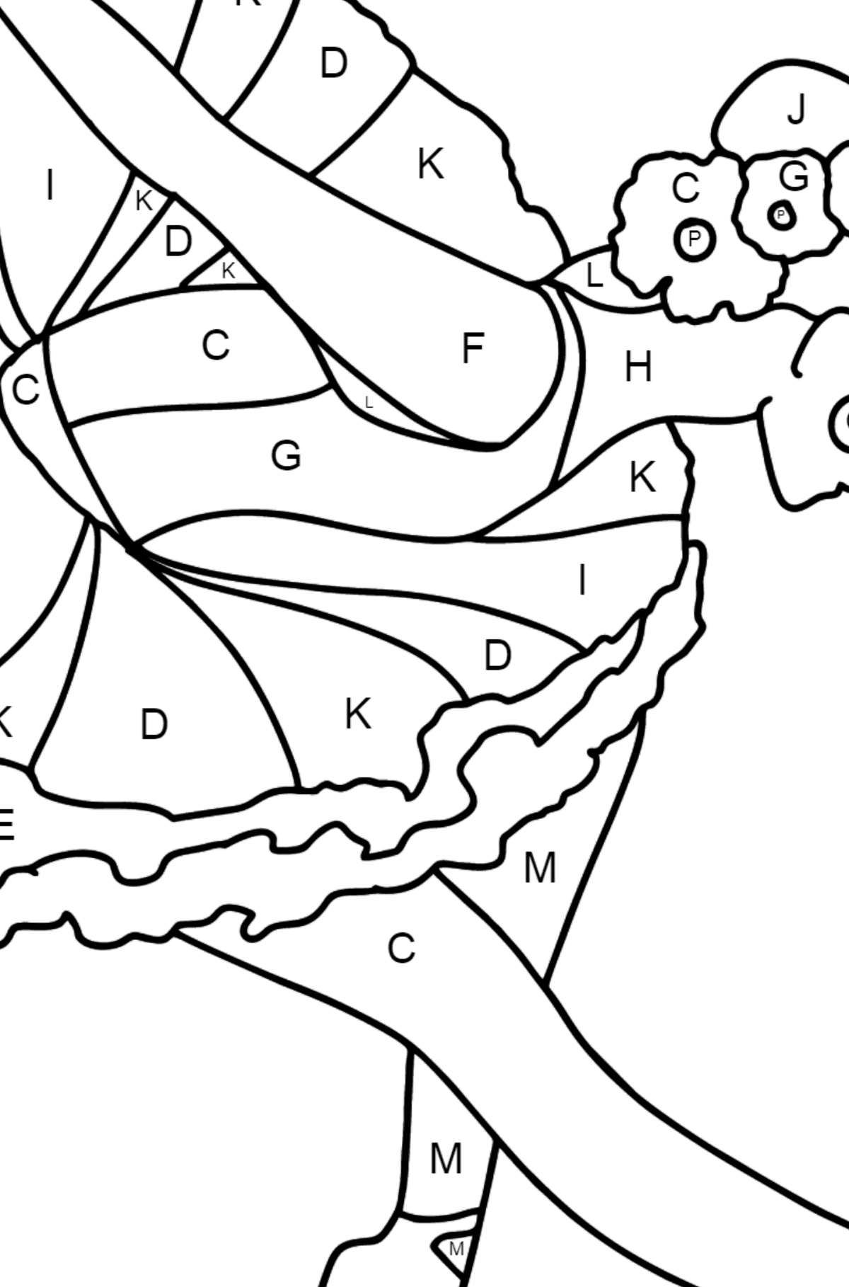 Ballerina Bowing coloring page - Coloring by Letters for Kids