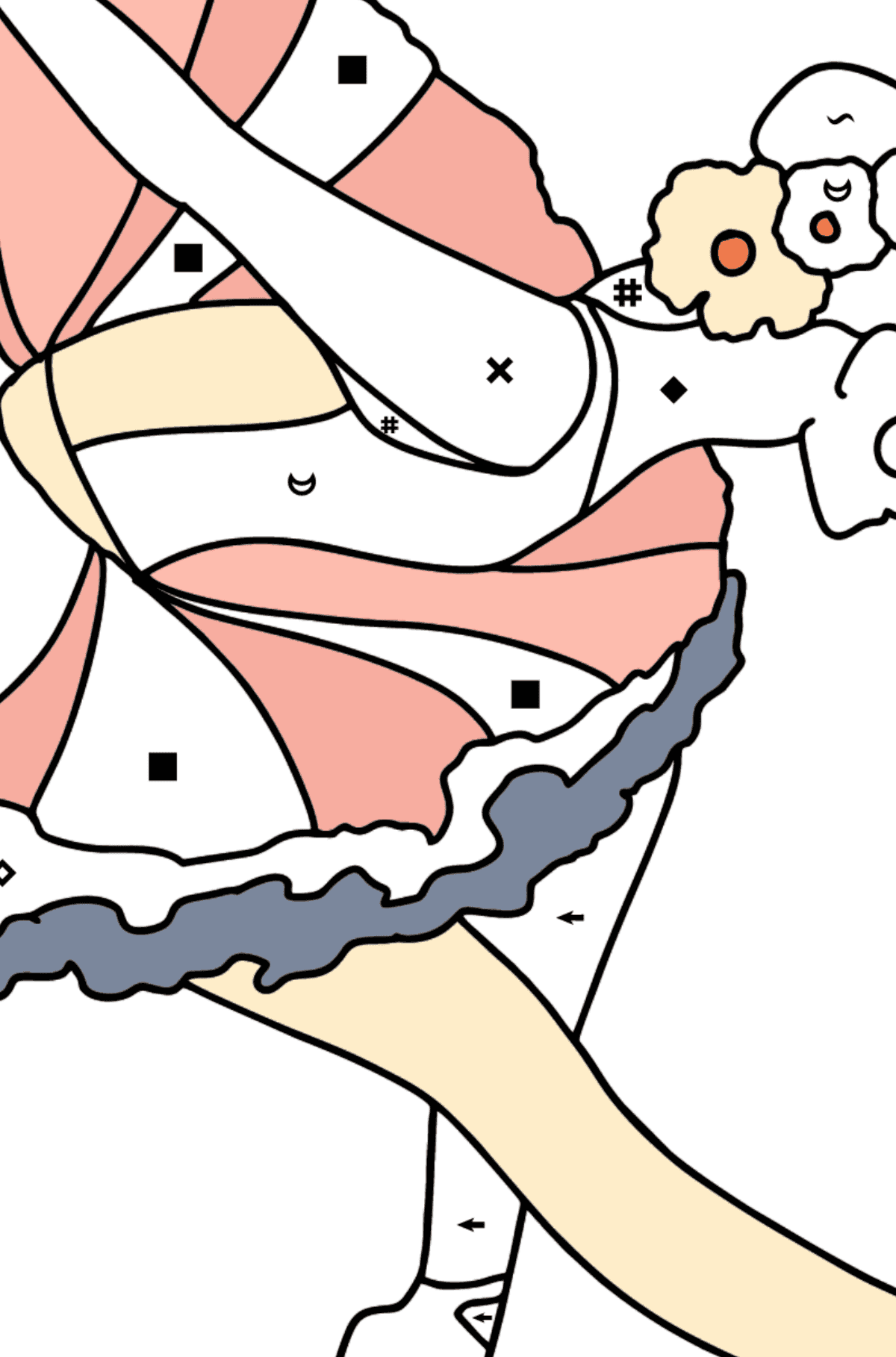 Coloriage - Ballerine sinclinant - Coloriage par Symboles pour les Enfants