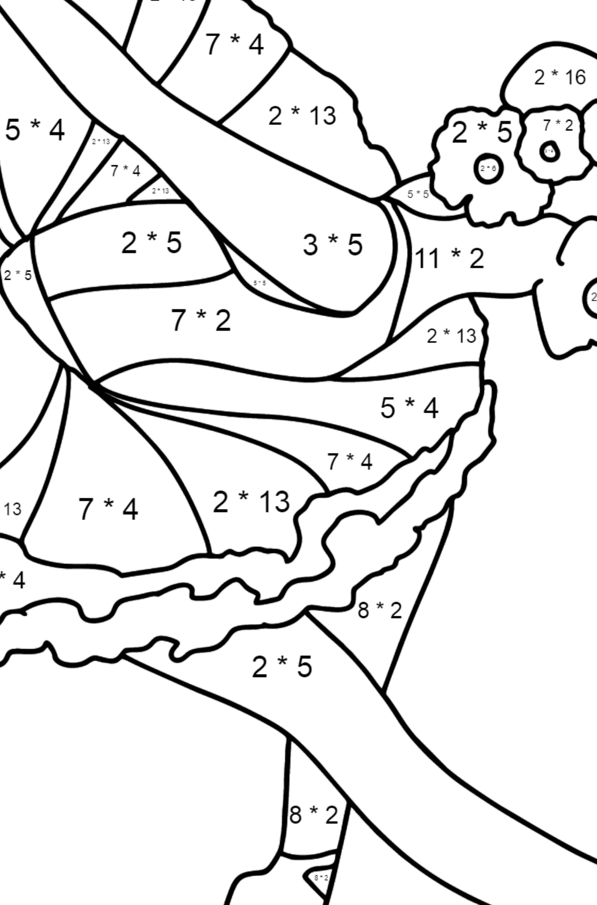 Ballerina Bowing coloring page - Math Coloring - Multiplication for Kids