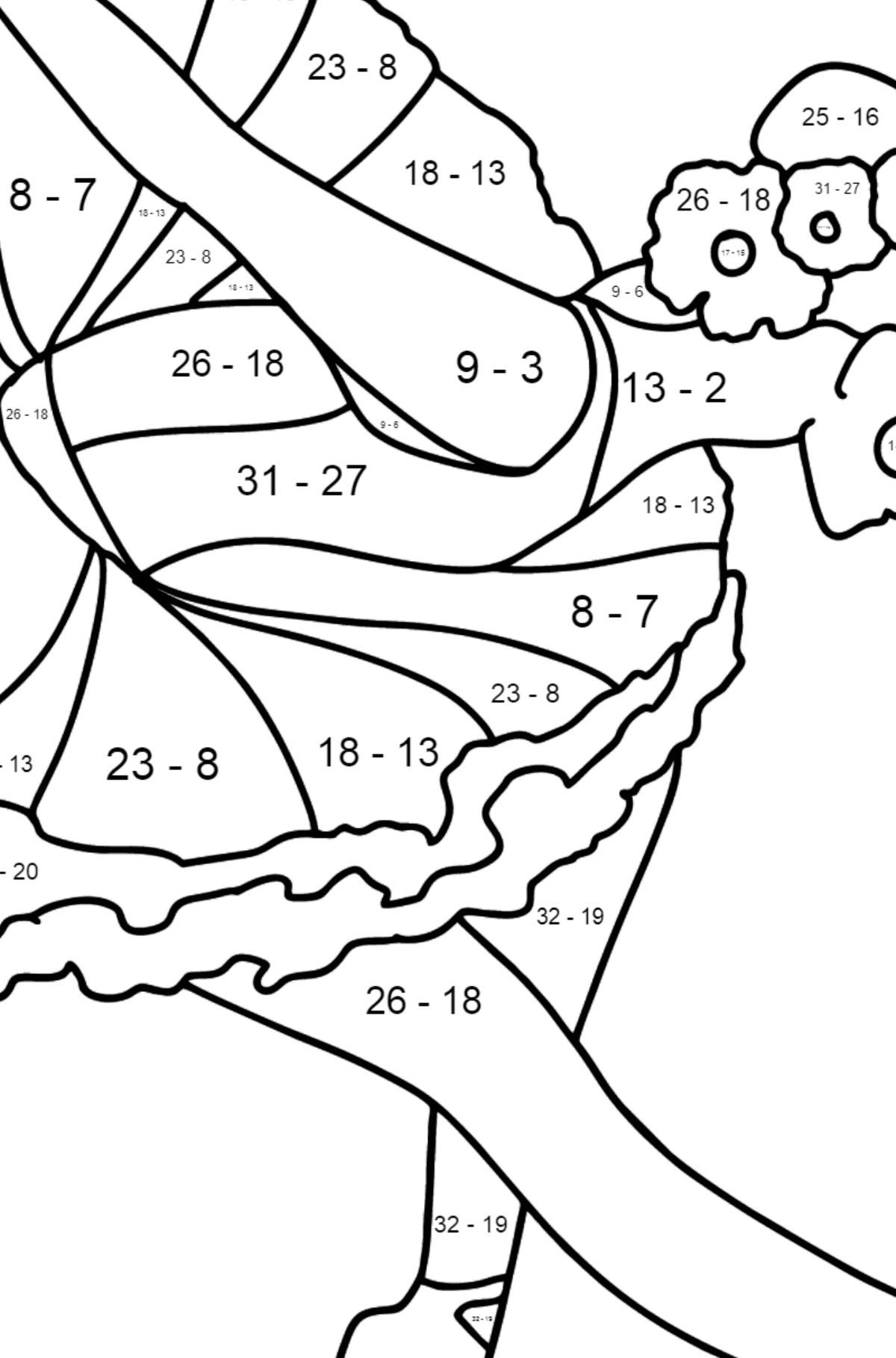 Ballerina Bowing coloring page - Math Coloring - Subtraction for Kids