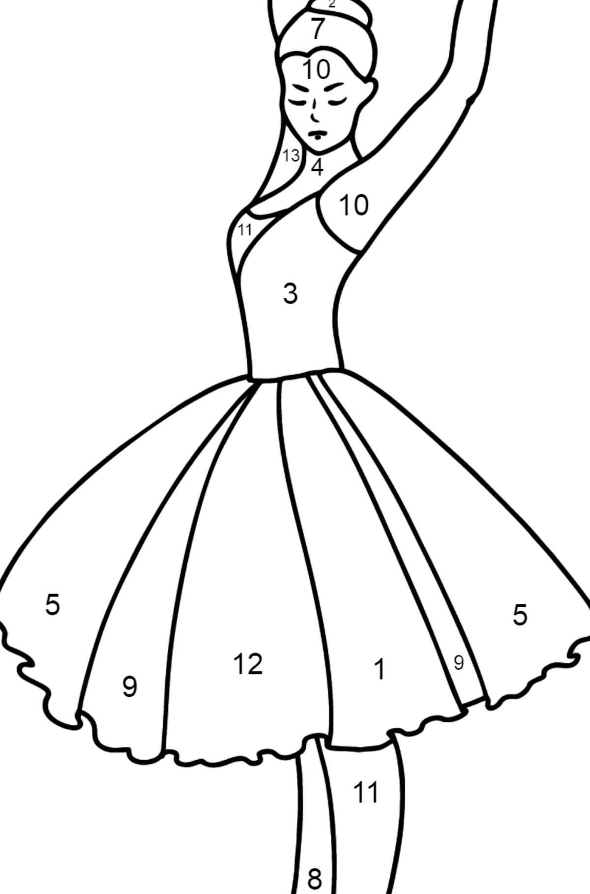 Desenho para colorir de Bailarina dançando - Colorir por Números para Crianças