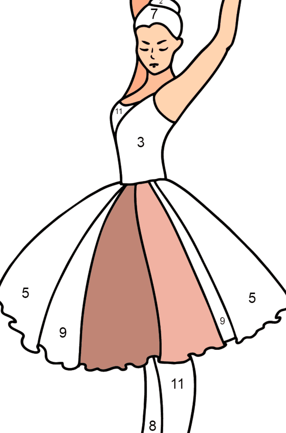 Dibujo para colorear - Bailarina bailando - Colorear por Números para Niños