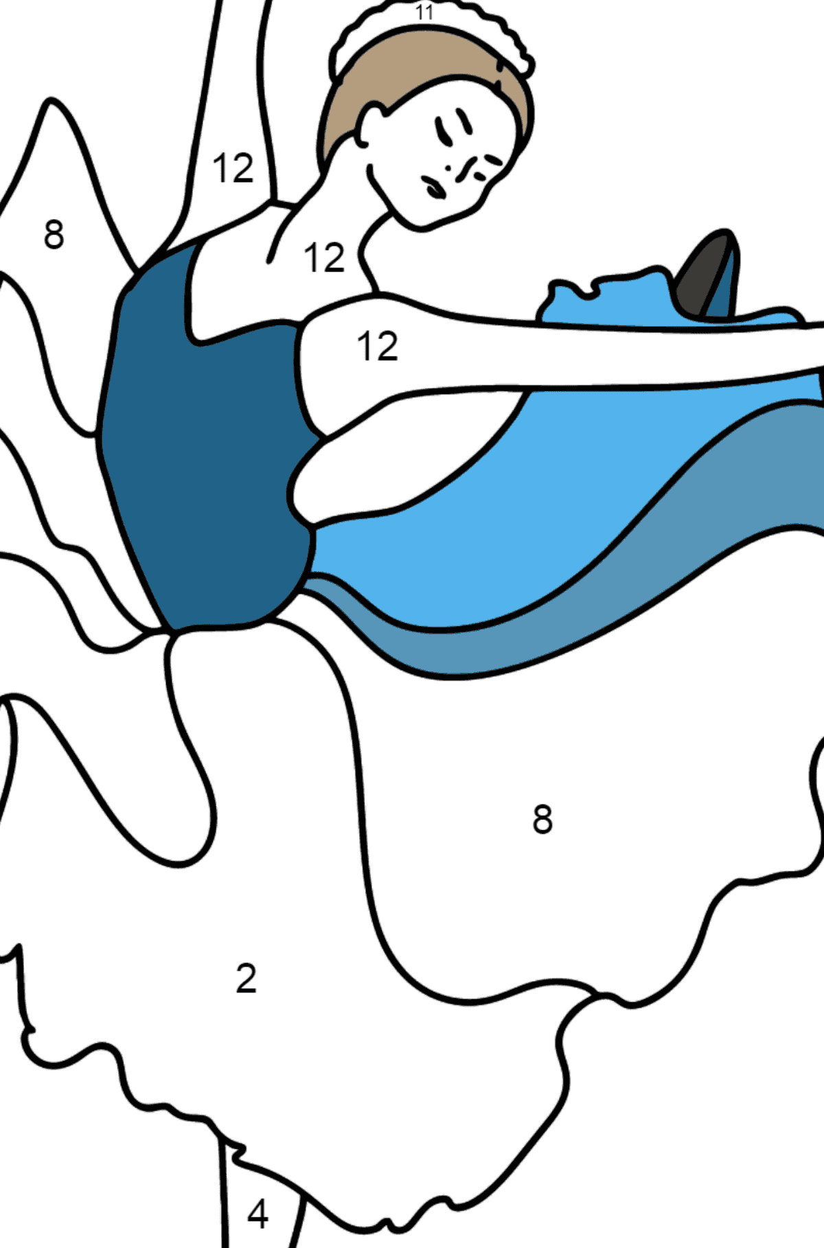 Раскраска Балерина в синем платье - По Номерам для Детей