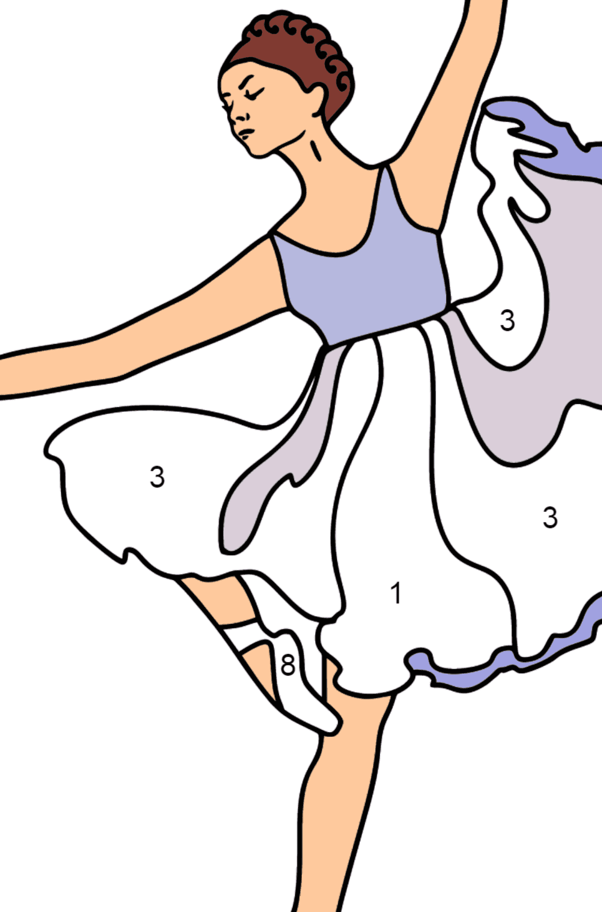 Coloriage - Ballerine en robe lilas - Coloriage par Chiffres pour les Enfants