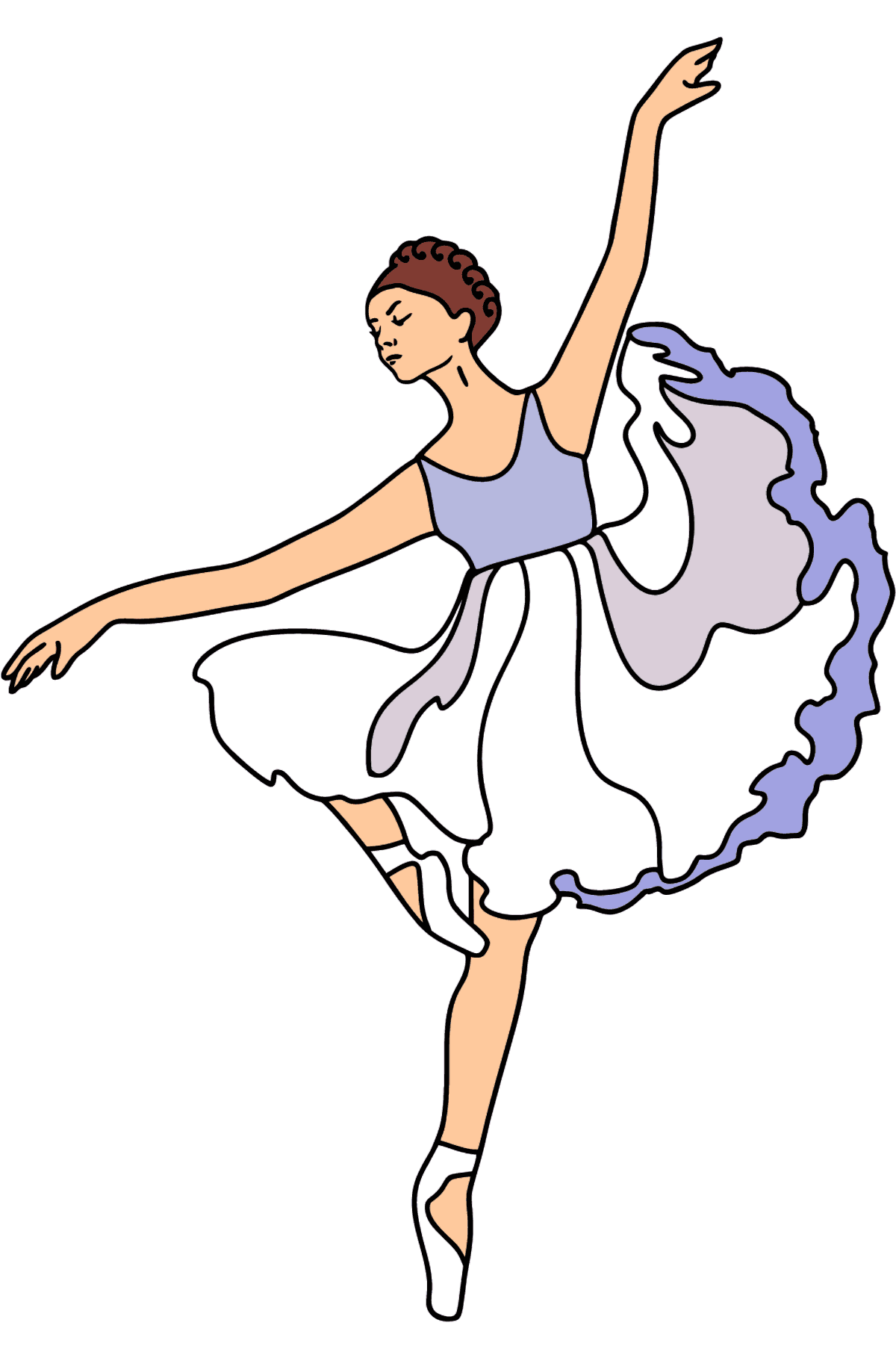 Ballerina in lila jurk kleurplaat - kleurplaten voor kinderen