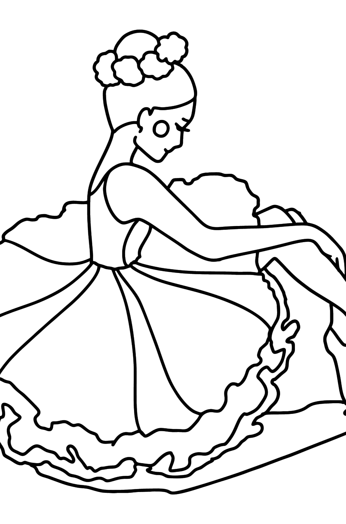 Ballerina i en pragtfuld kjole tegning til farvning - Tegninger til farvelægning for børn