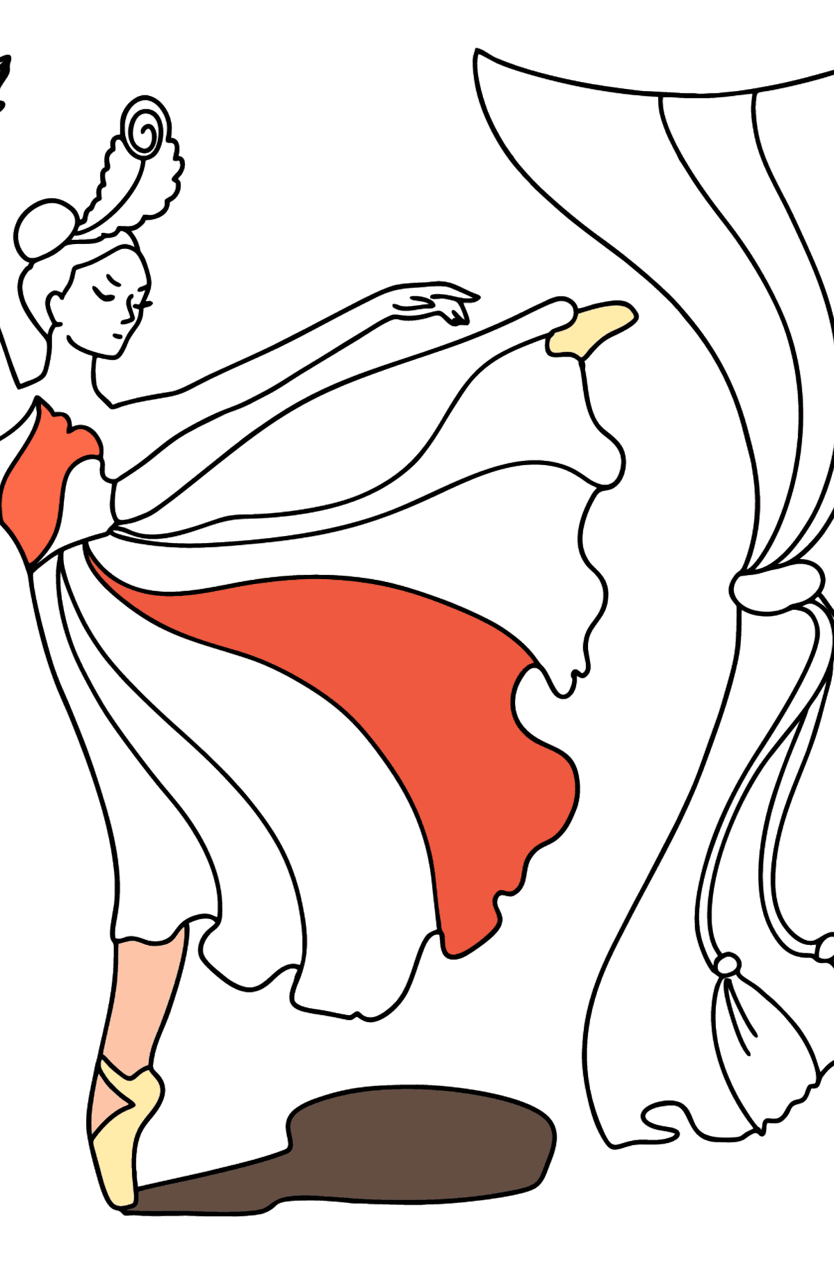 Dibujo para colorear - Bailarina con vestido rojo - Dibujos para Colorear para Niños