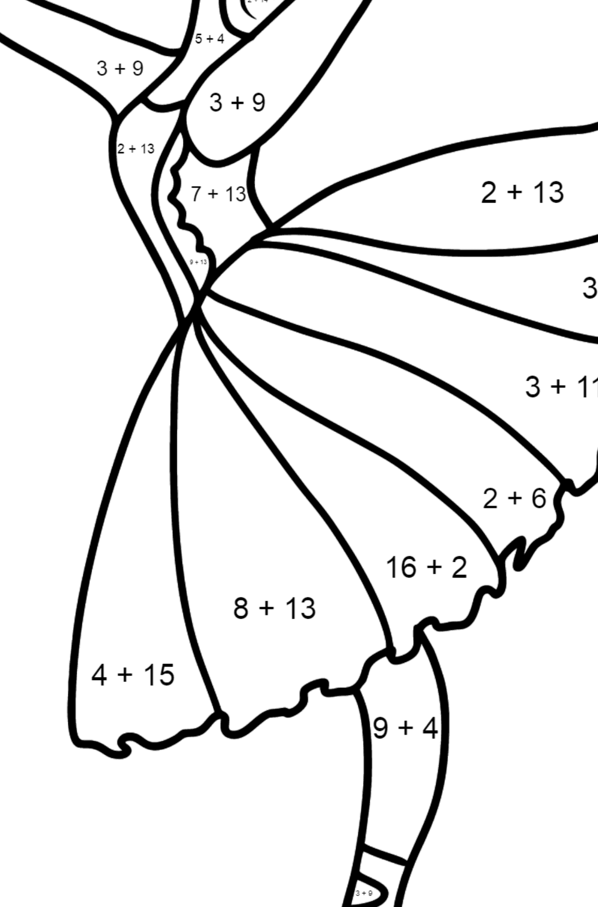 Beautiful ballerina coloring page - Math Coloring - Addition for Kids