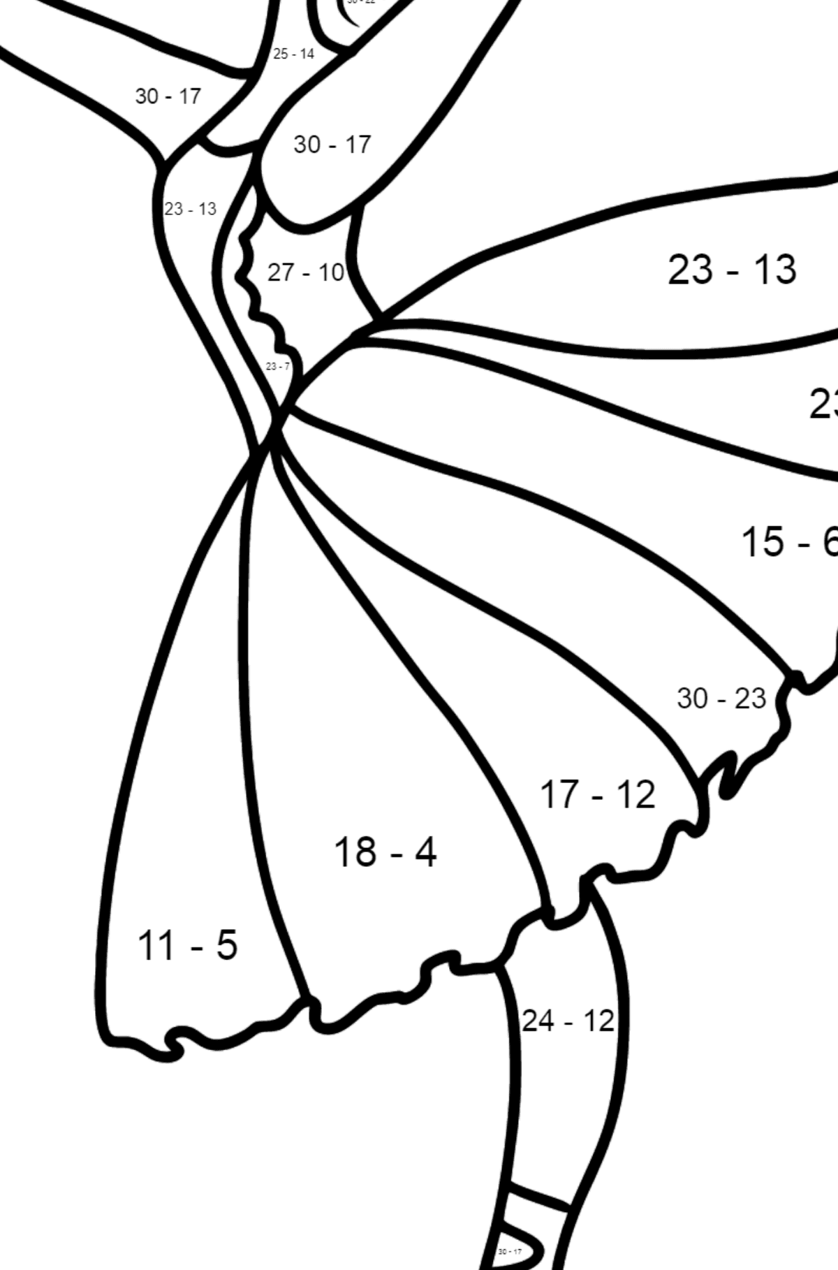 Beautiful ballerina coloring page - Math Coloring - Subtraction for Kids