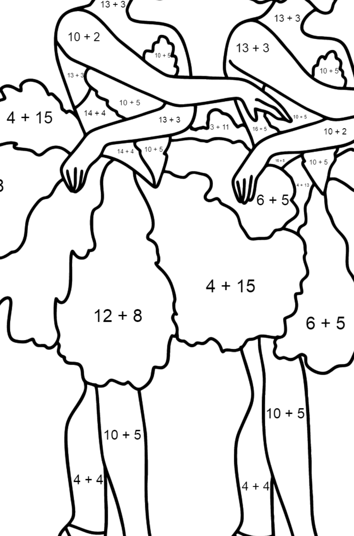 Beautiful Ballerinas coloring page - Math Coloring - Addition for Kids